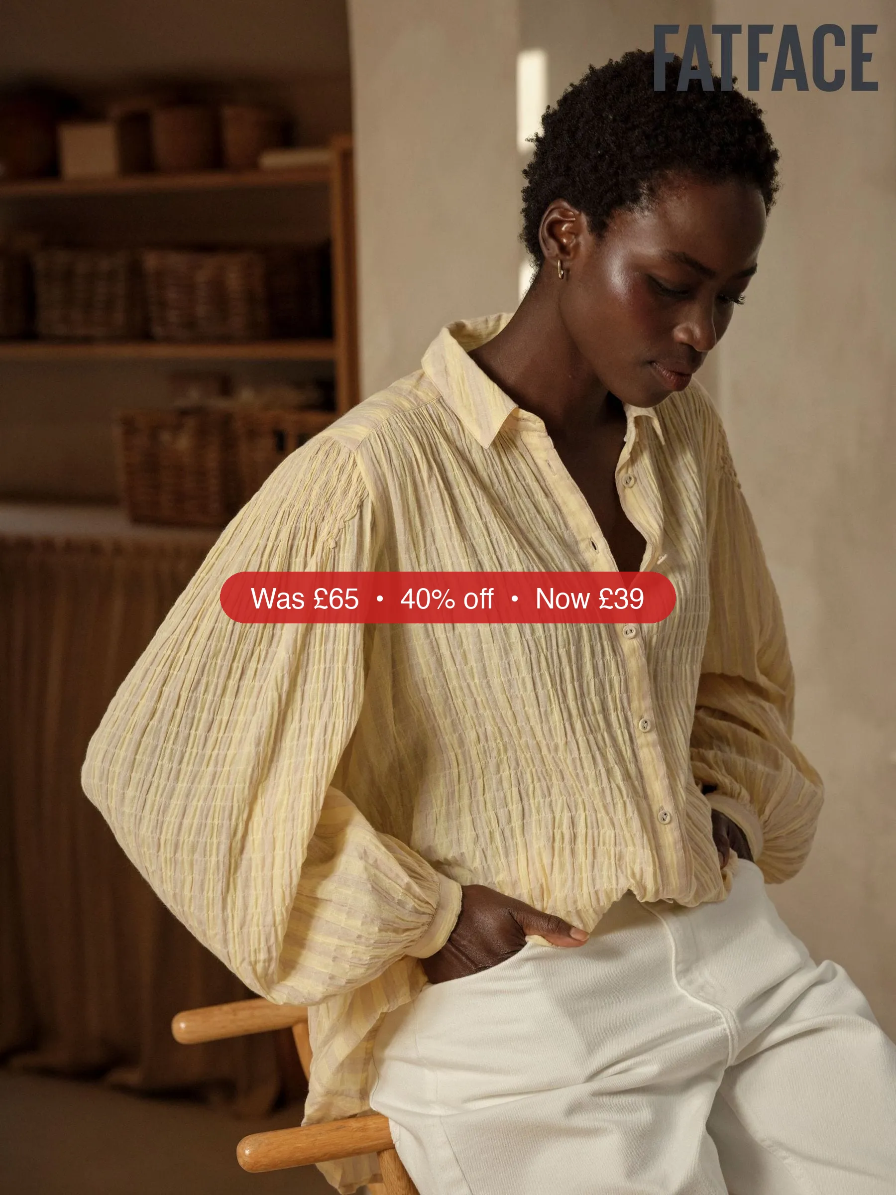 Next FatFace Ebby Yellow Stripe Blouse - 40% Off