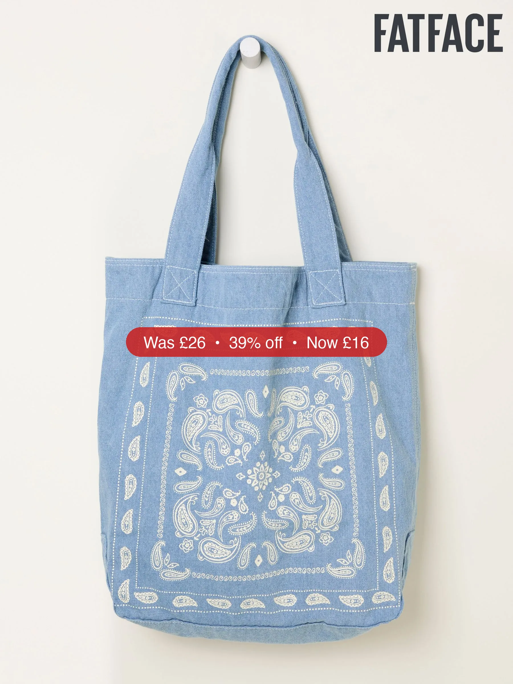 Next FatFace Denim Blue Bandana Print Tote Bag - 39% Off