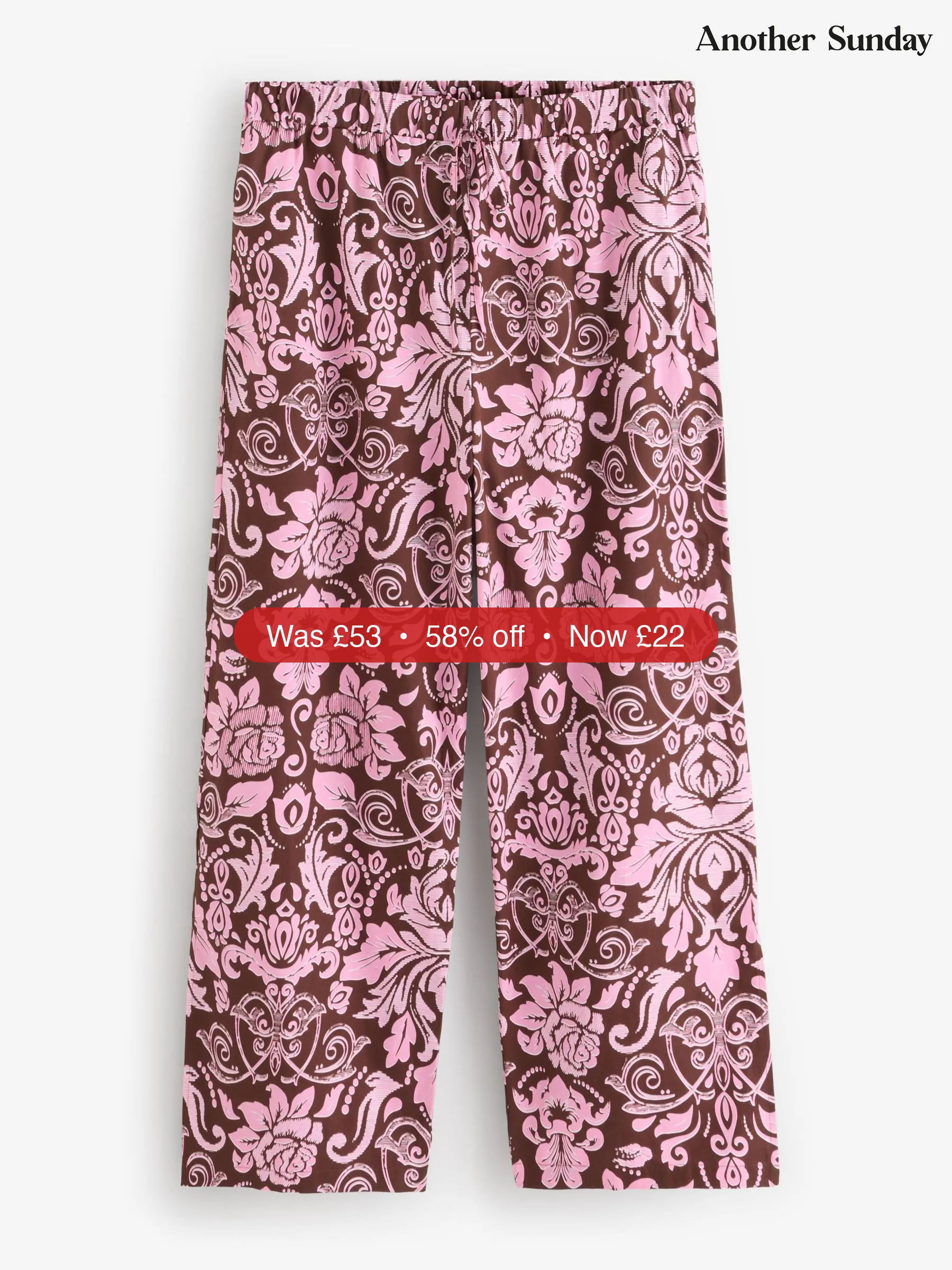 Next Another Sunday Brown Floral Print Poplin Trousers - 58% Off