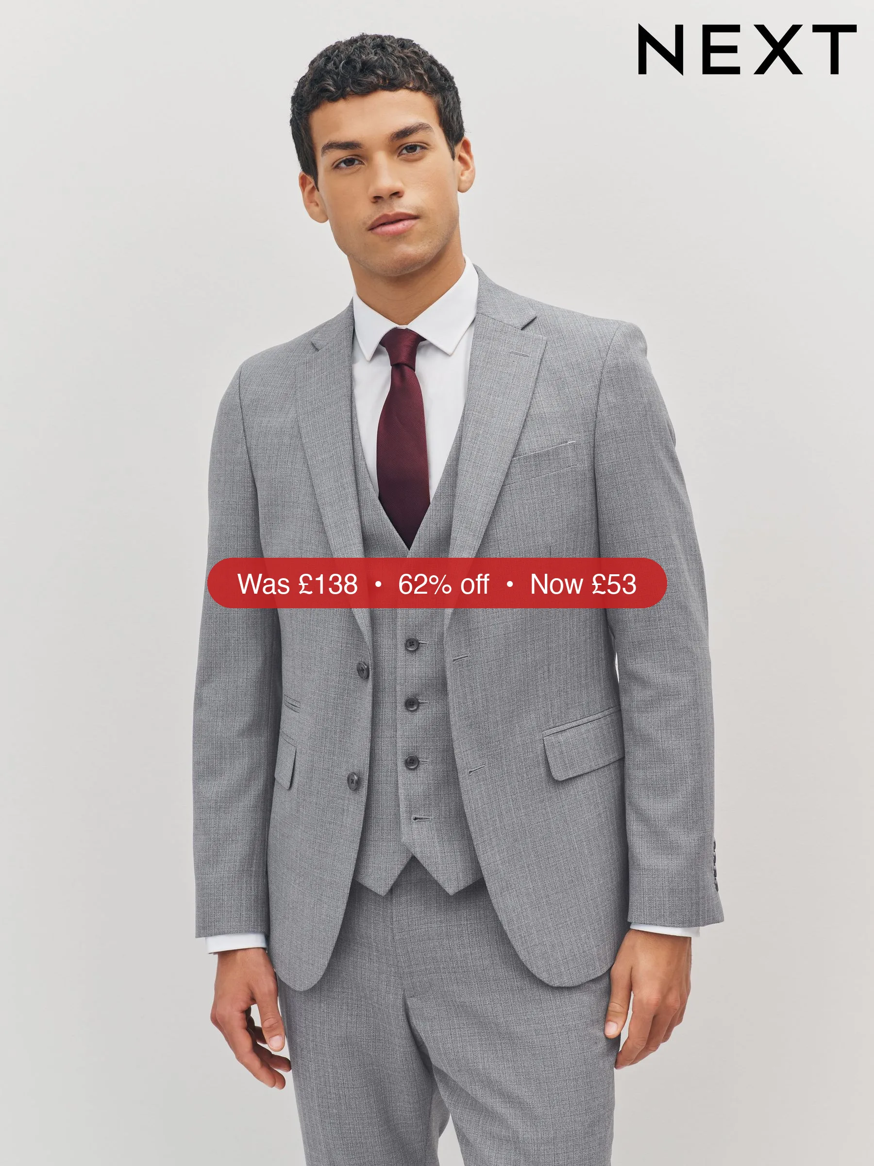 Next Light Grey Slim Fit Textured Wool Blend Suit Jacket - 62% Off