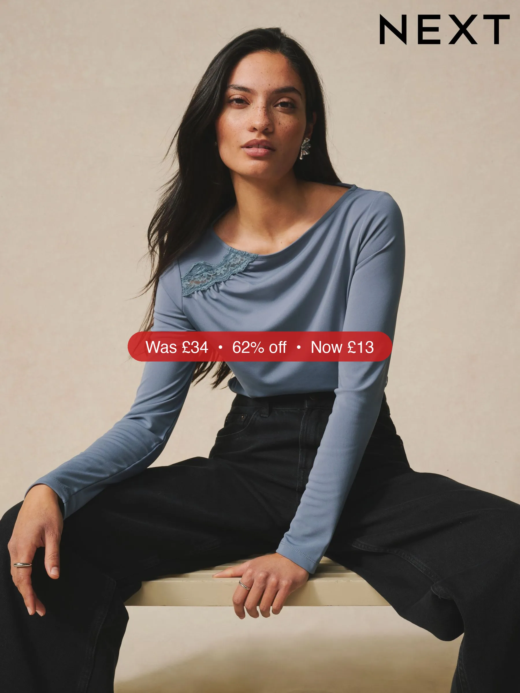Next Blue Lace Detail Long Sleeve Top - 62% Off