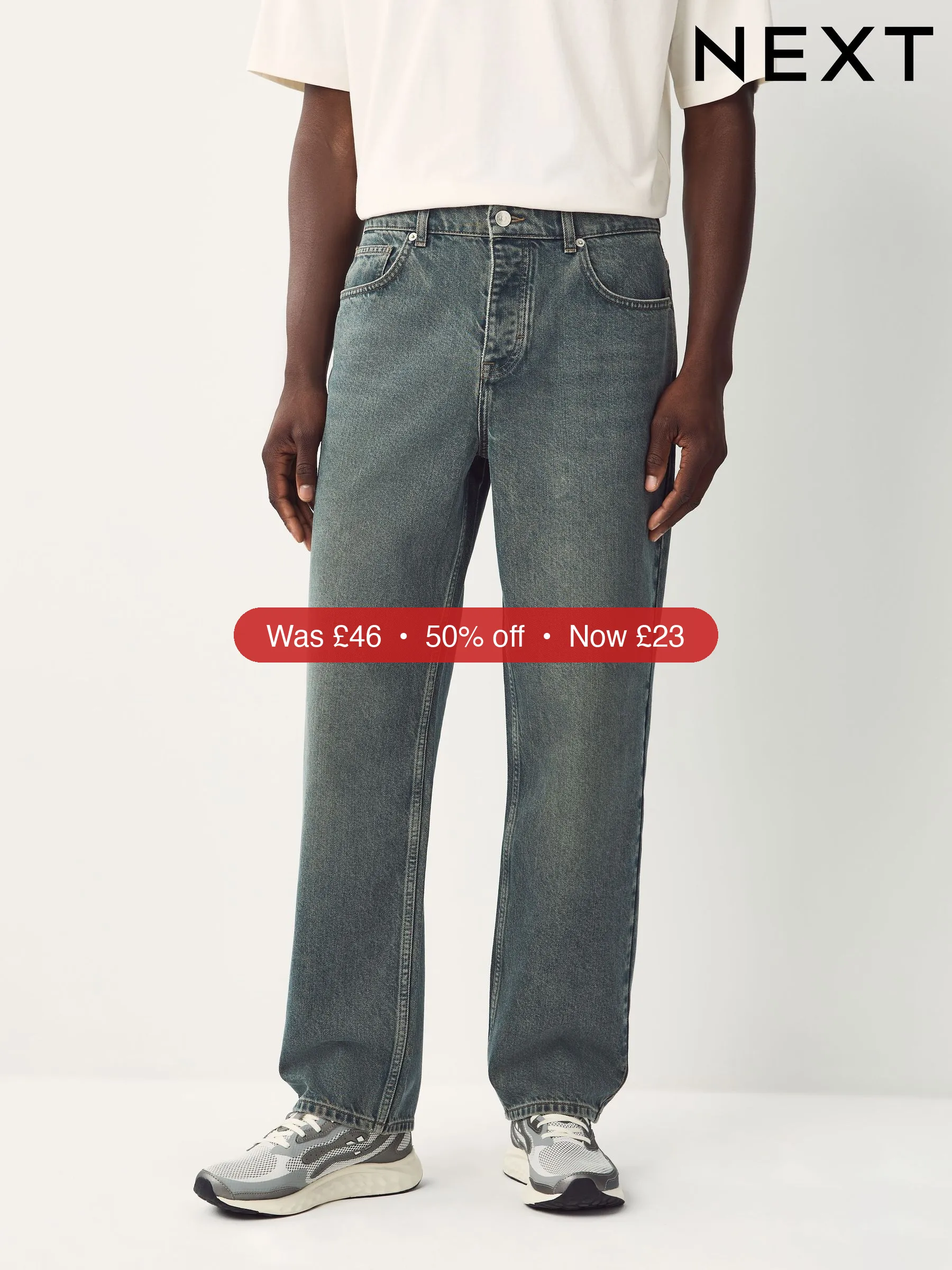Next Blue Dark Tint Relaxed Fit Vintage Wash Denim Jeans - 50% Off