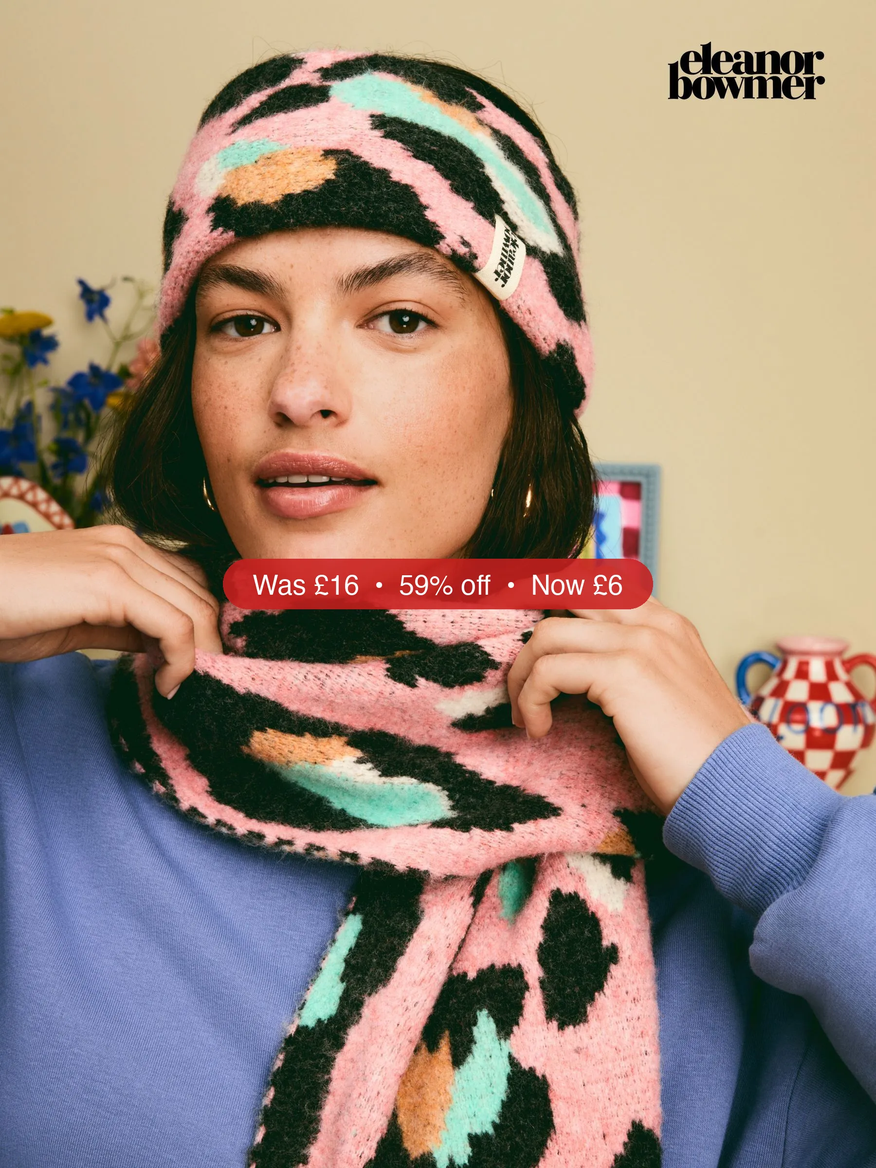 Next Eleanor Bowmer Pink/Blue Leopard Print Knitted Headband - 59% Off