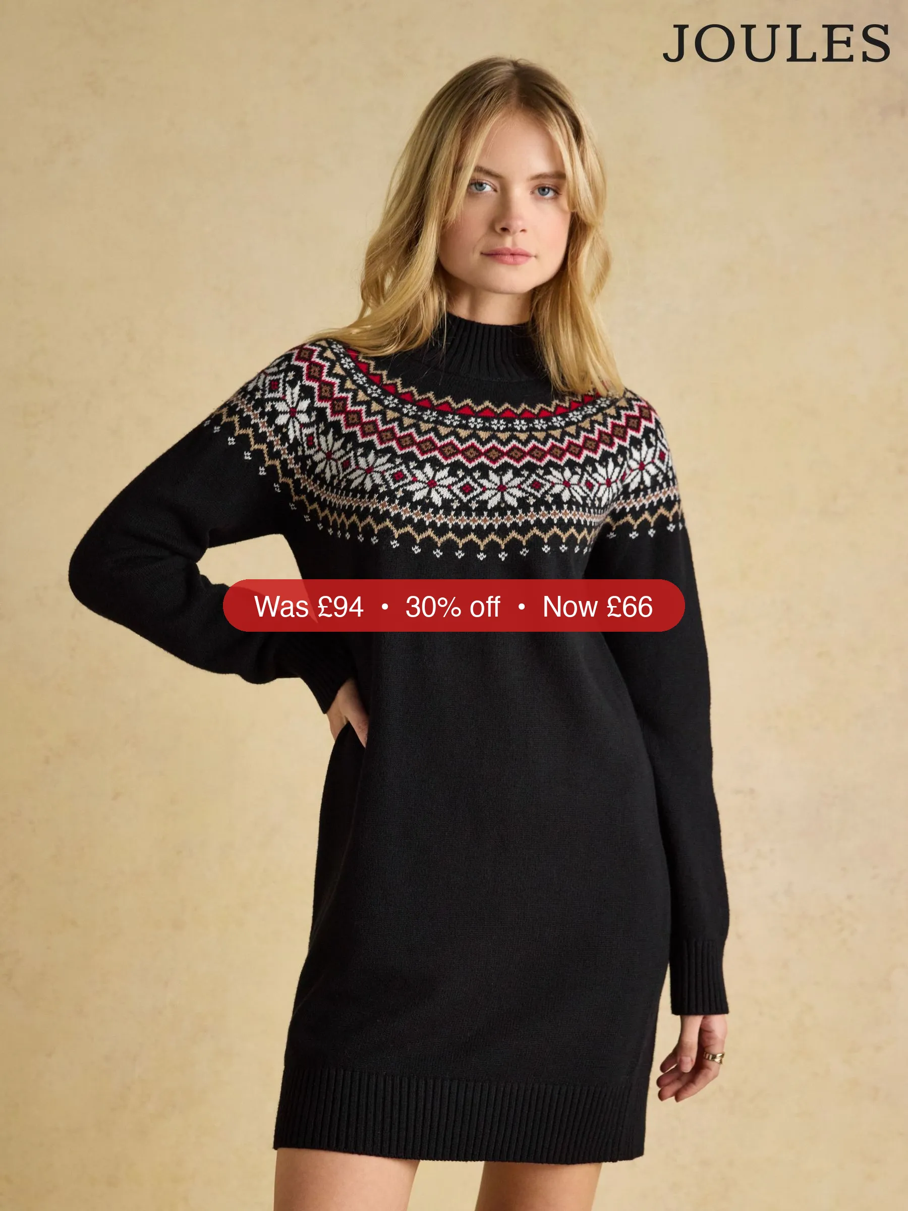 Next Joules Alba Black Intarsia Knitted Dress - 30% Off