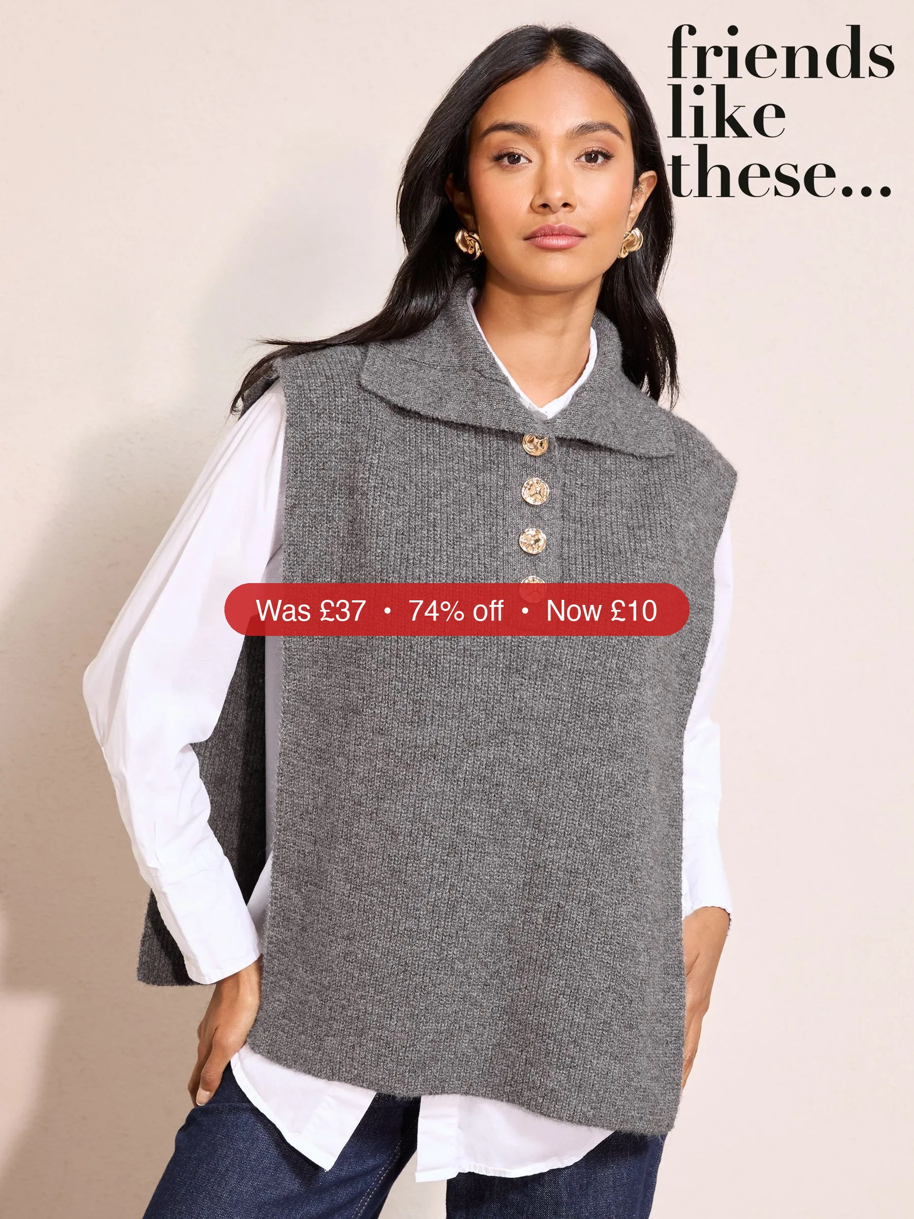 Next Friends Like These Grey Kitted  Tabard Vest with Buttons - 74% Off