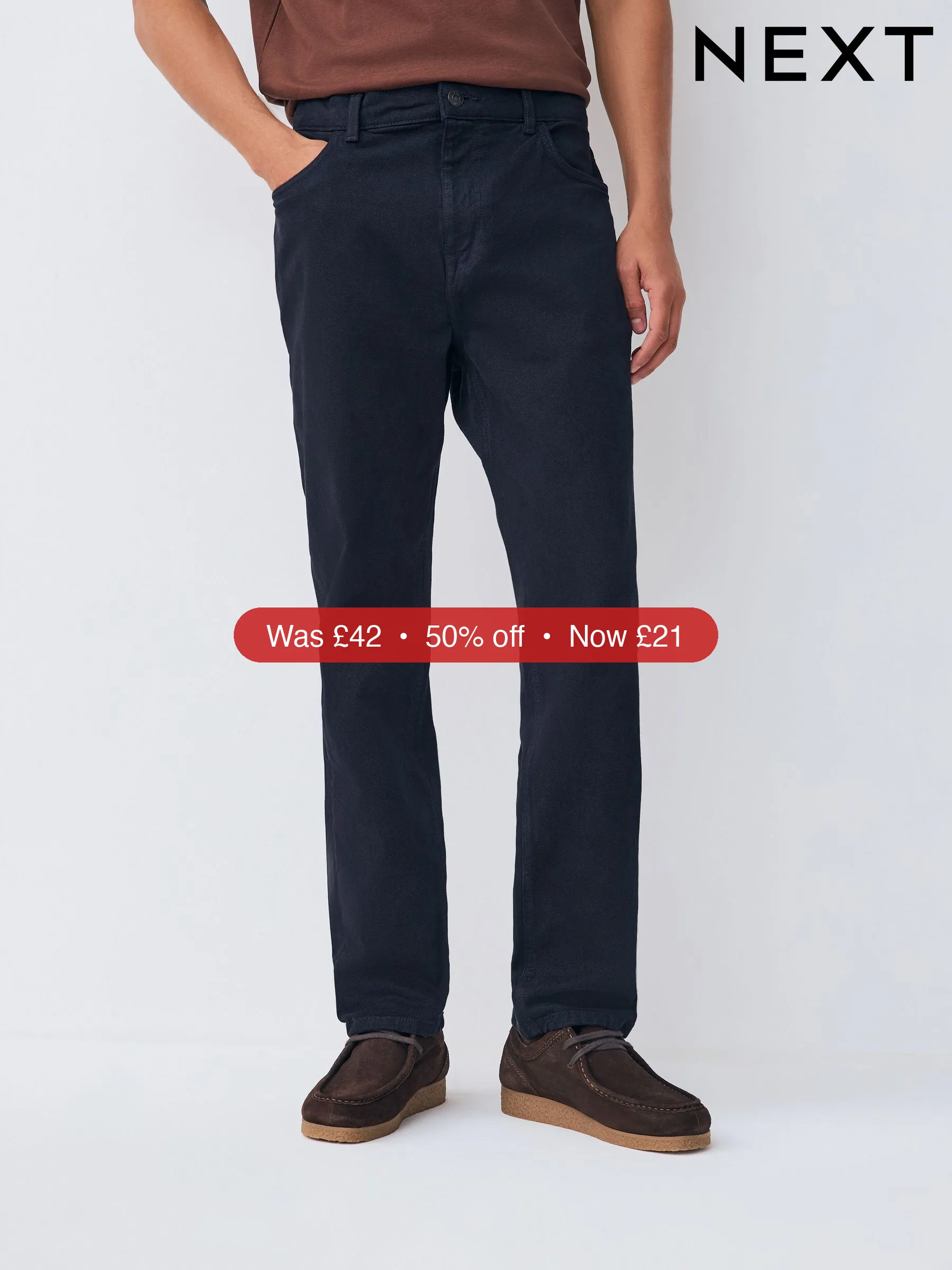 Next Navy Blue Regular Tapered Fit Vintage Wash Denim Jeans - 50% Off