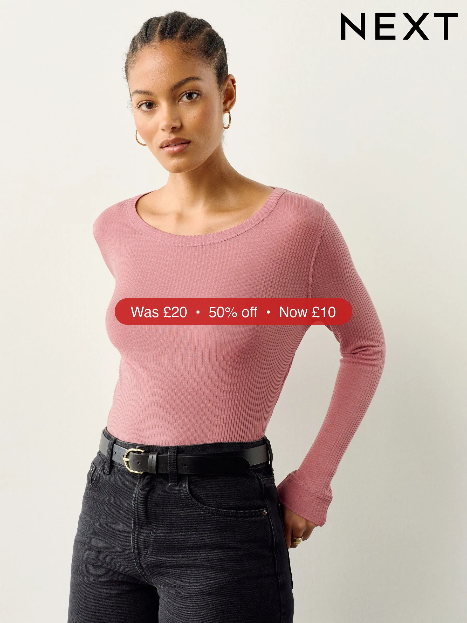 Next Pink Sheer Crew Neck Long Sleeve Top - 50% Off