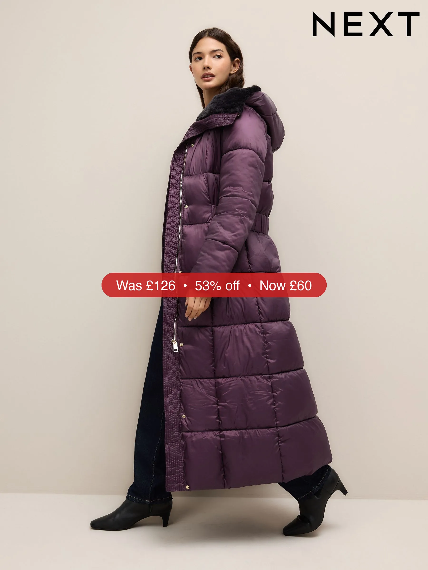 Next Purple Shower Resistant Padded Longline Coat - 53% Off