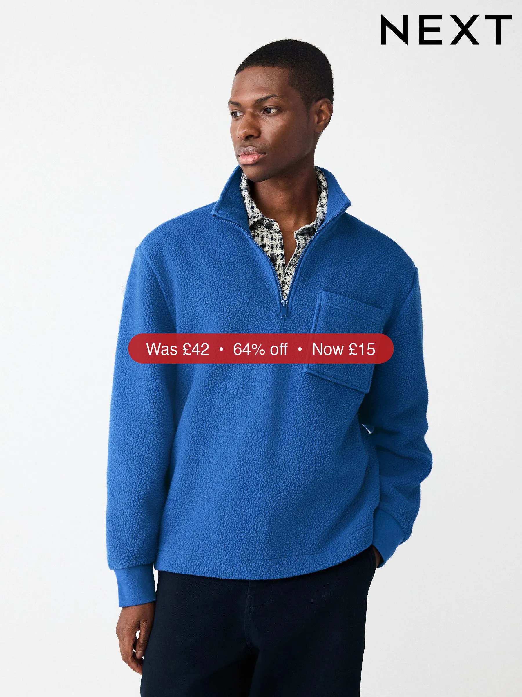 Next Cobalt Blue Quarter Zip Borg Fleece - 64% Off