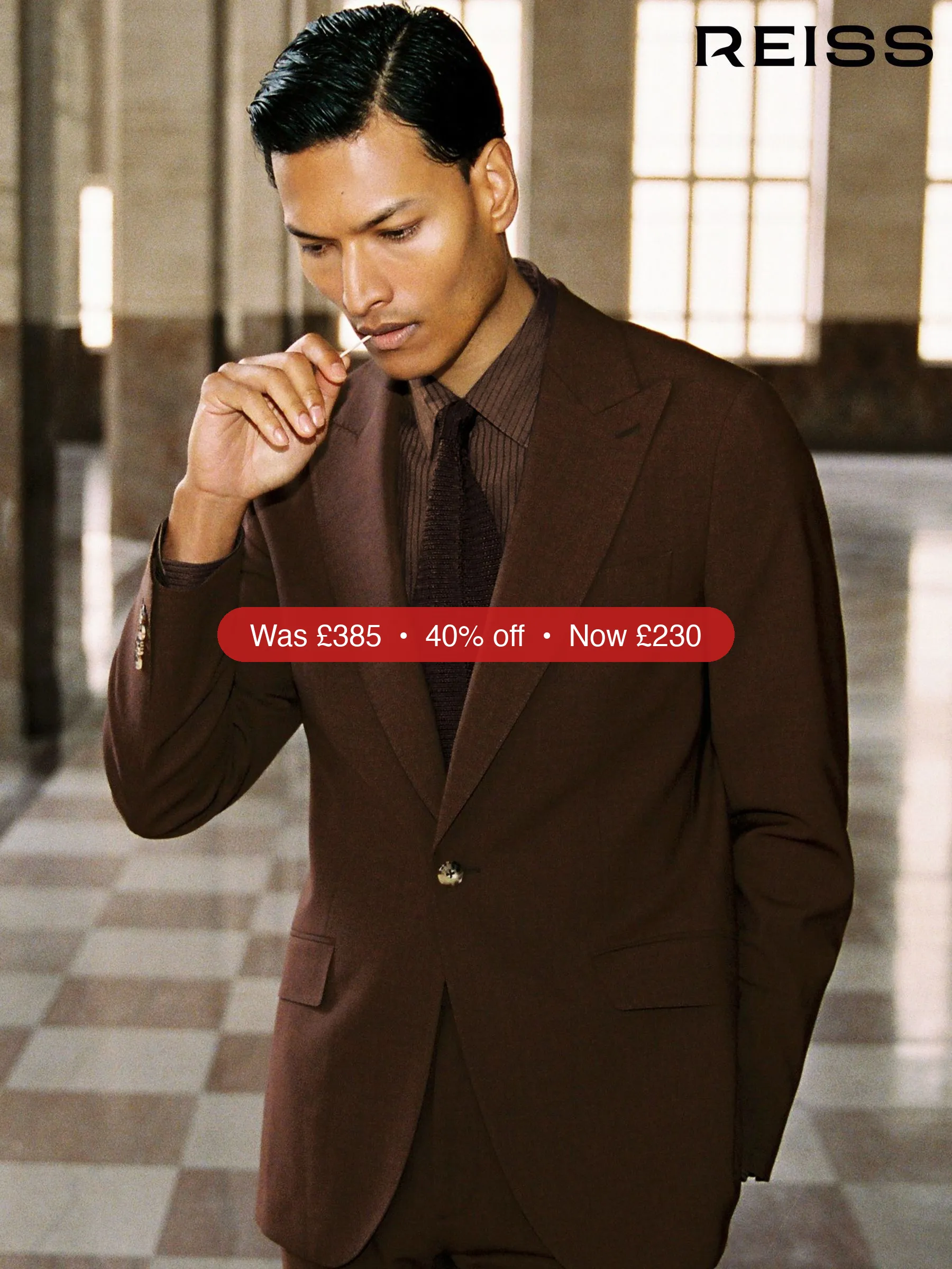 Next Reiss Chocolate Brown Mineral Classic Fit Wool-Blend Single-Breasted Suit Blazer - 40% Off