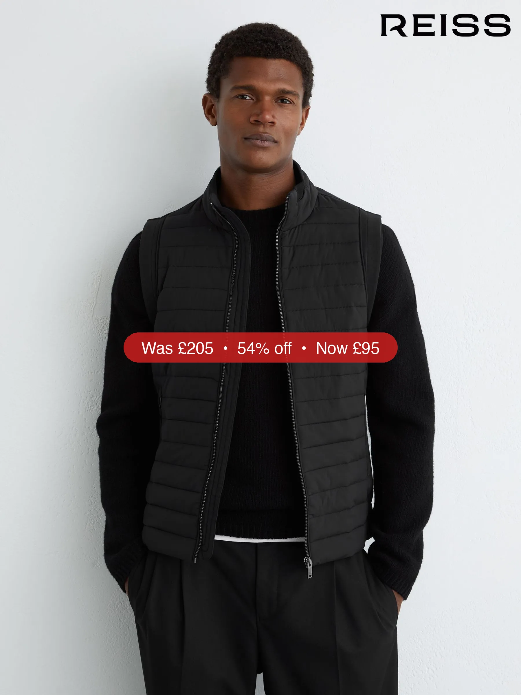 Next Reiss Black Caspian Quilt and Knit Zip-Through Gilet - 54% Off