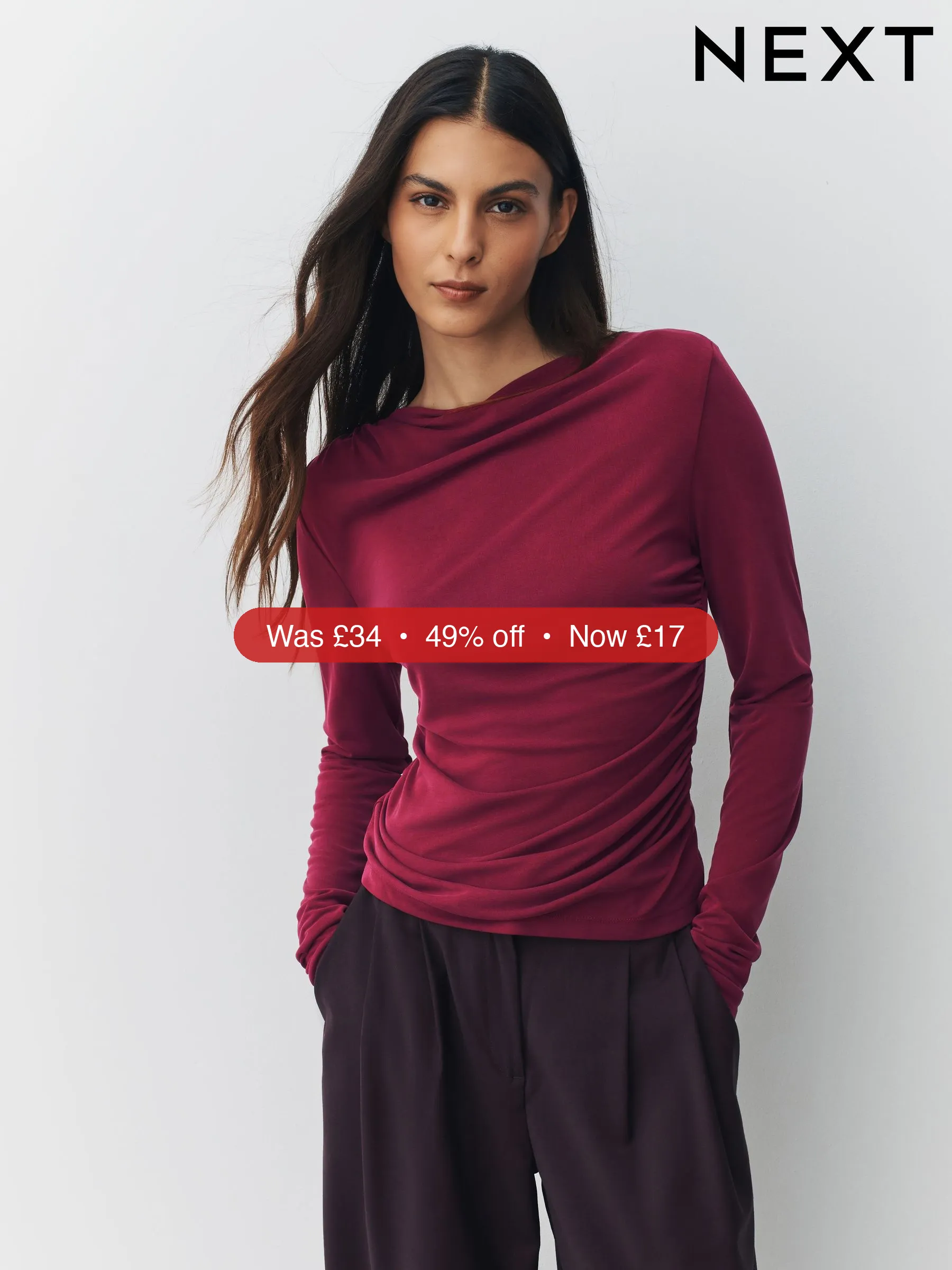Next Burgundy Red Crew Neck Long Sleeve Top - 49% Off