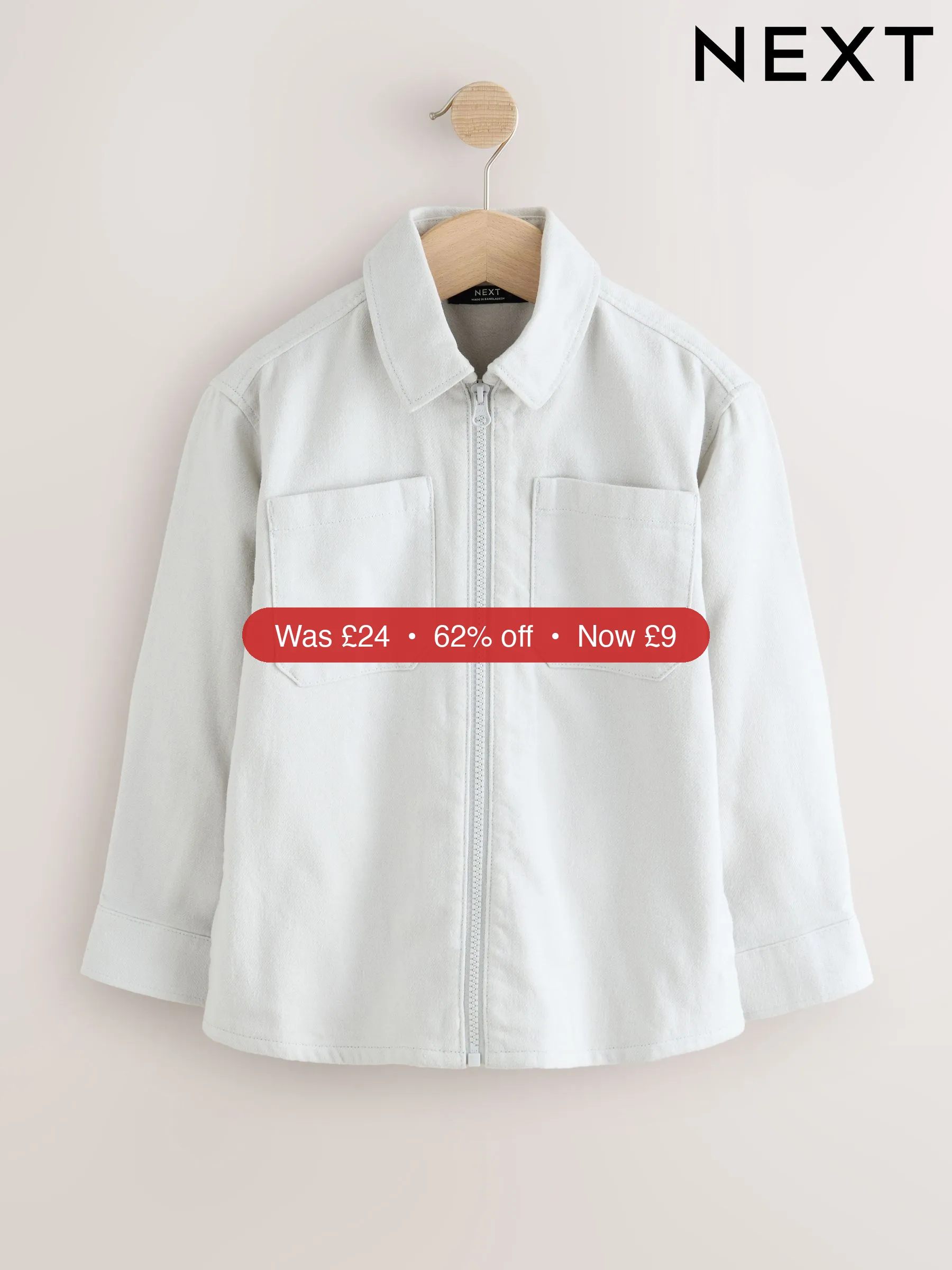 Next Light Grey Brushed Zip Overshirt (3-16yrs) - 62% Off