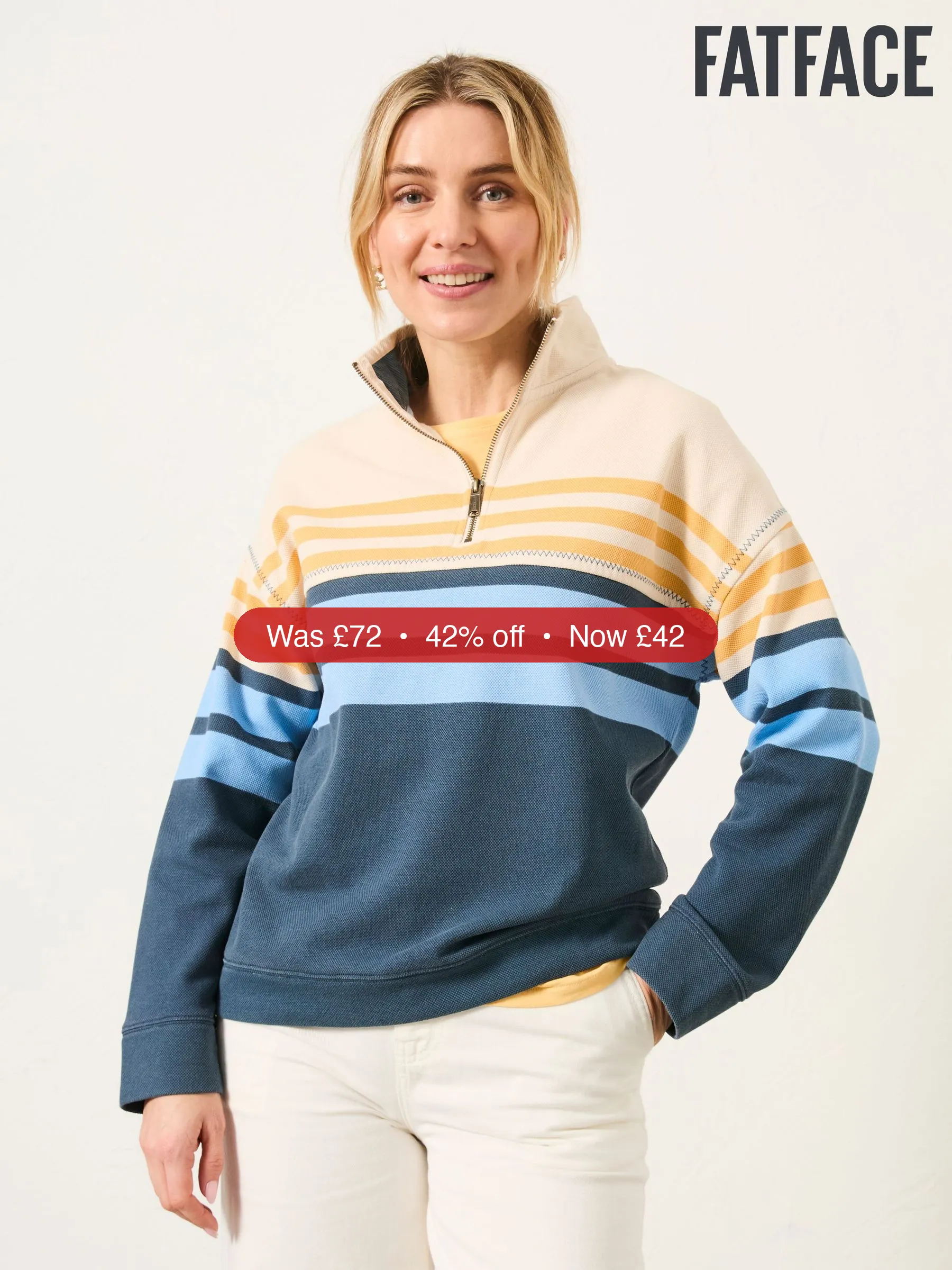 Next FatFace Airlie Blue Relaxed Stripe Half Neck Sweat - 42% Off