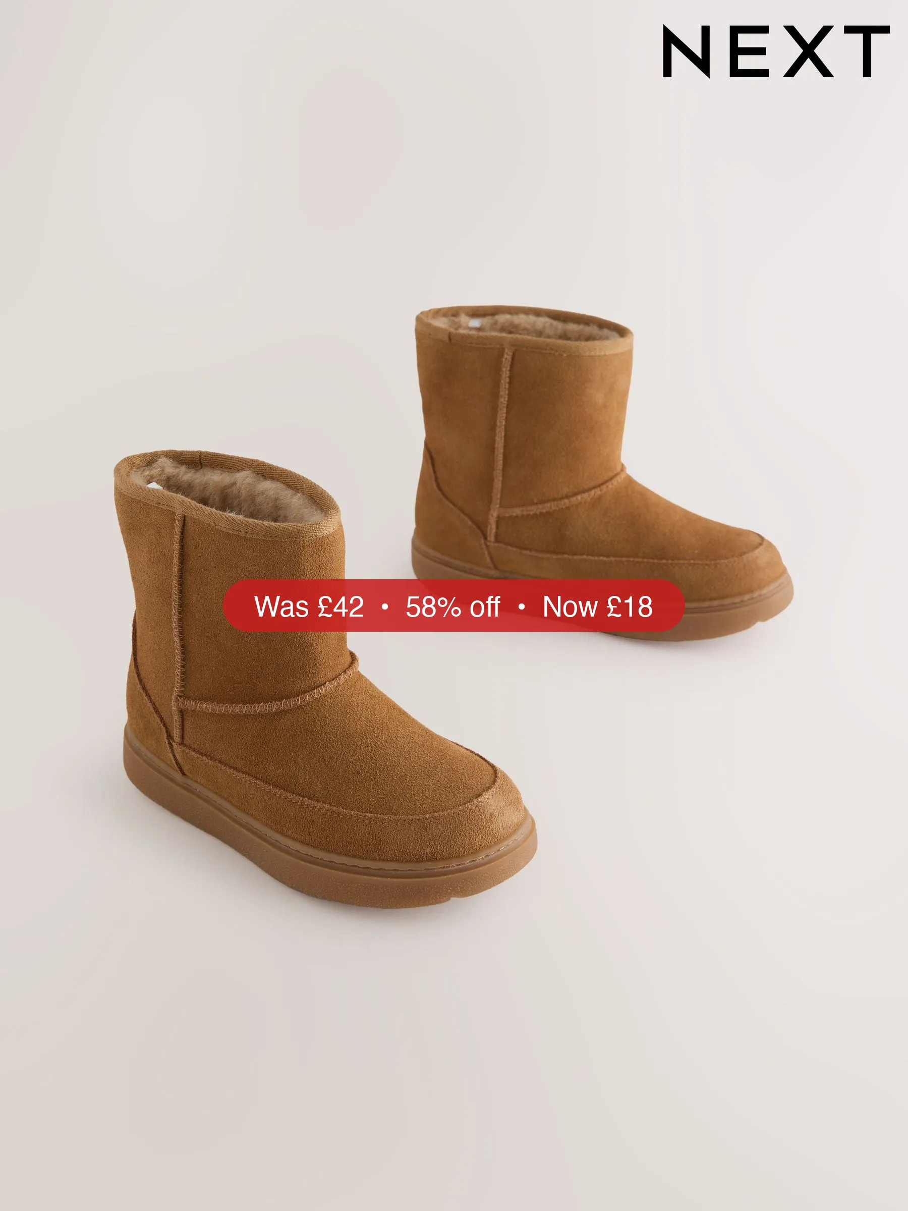 Next Tan Brown Water Repellent Suede Boots - 58% Off