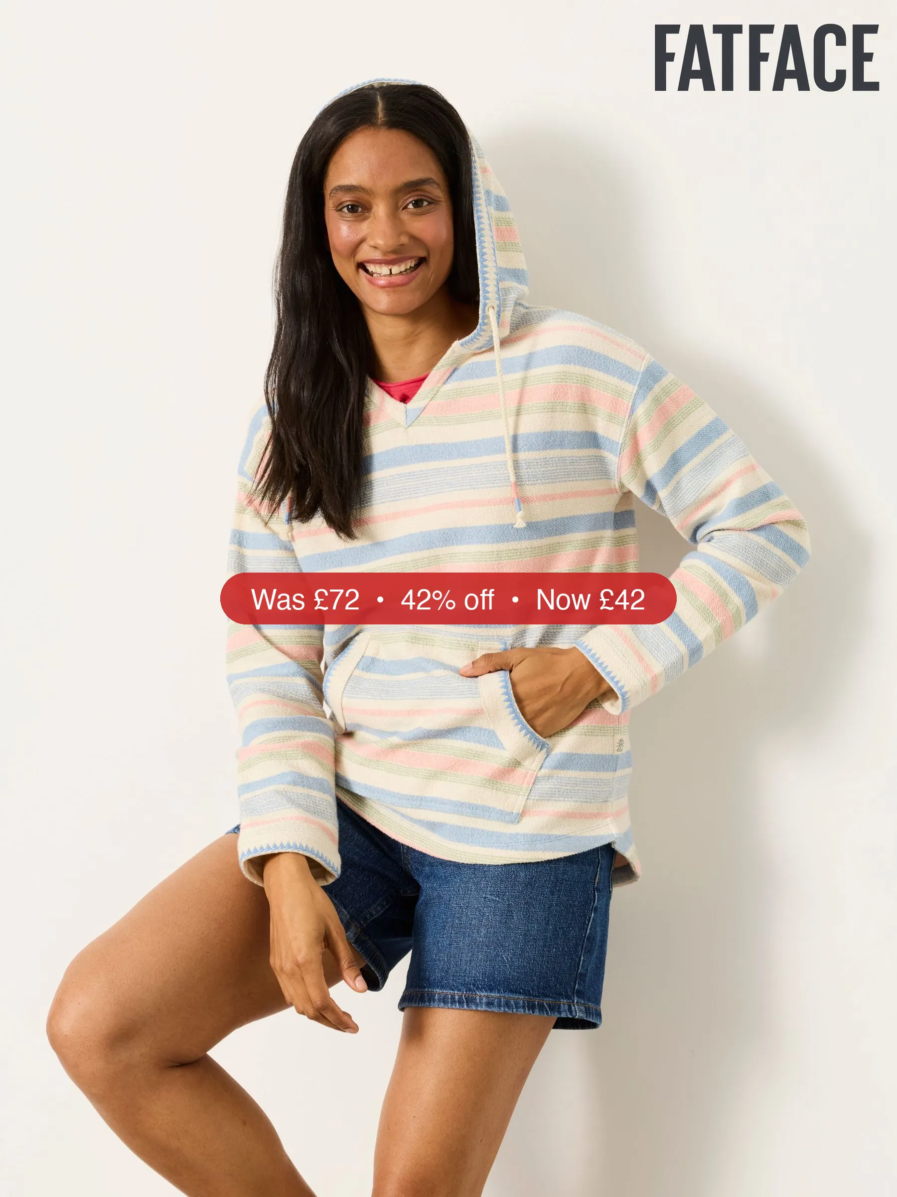 Next FatFace Poppy Multi Stripe Homespun Overhead Hoodie - 42% Off