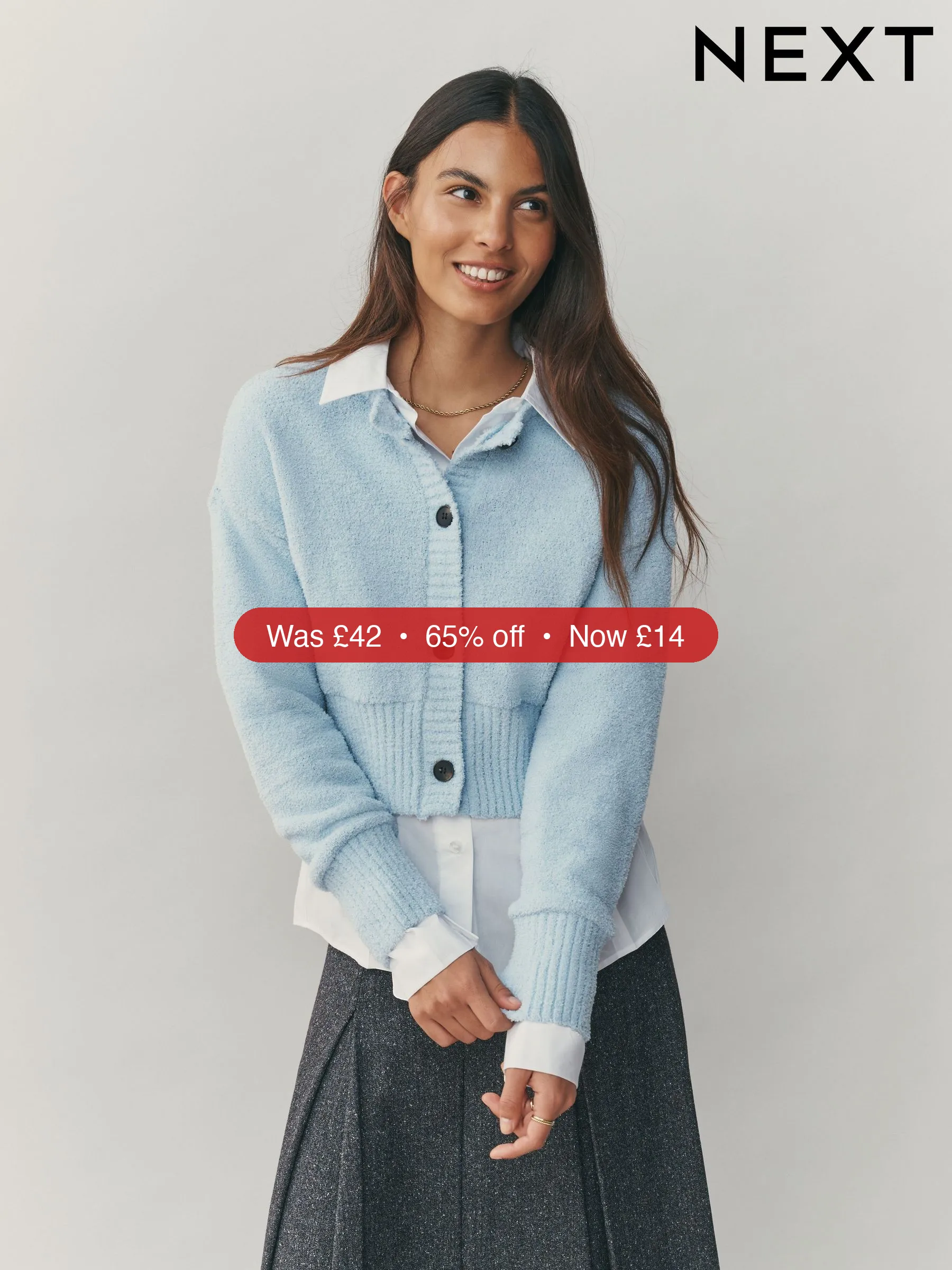 Next Light Blue Cosy Button Up Cardigan - 65% Off
