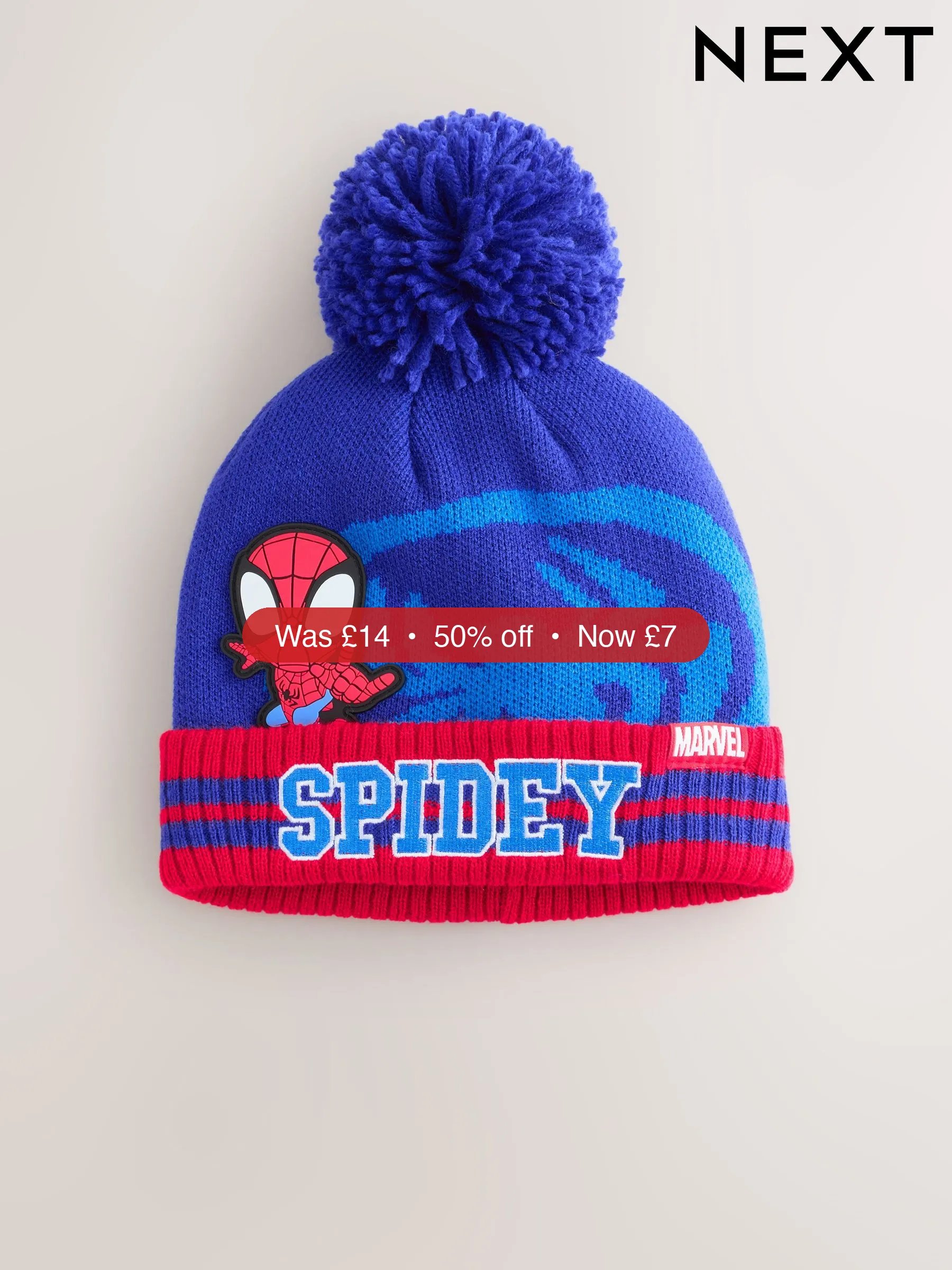 Next Red/Navy Blue Spidey Pom Beanie (3-10yrs) - 50% Off