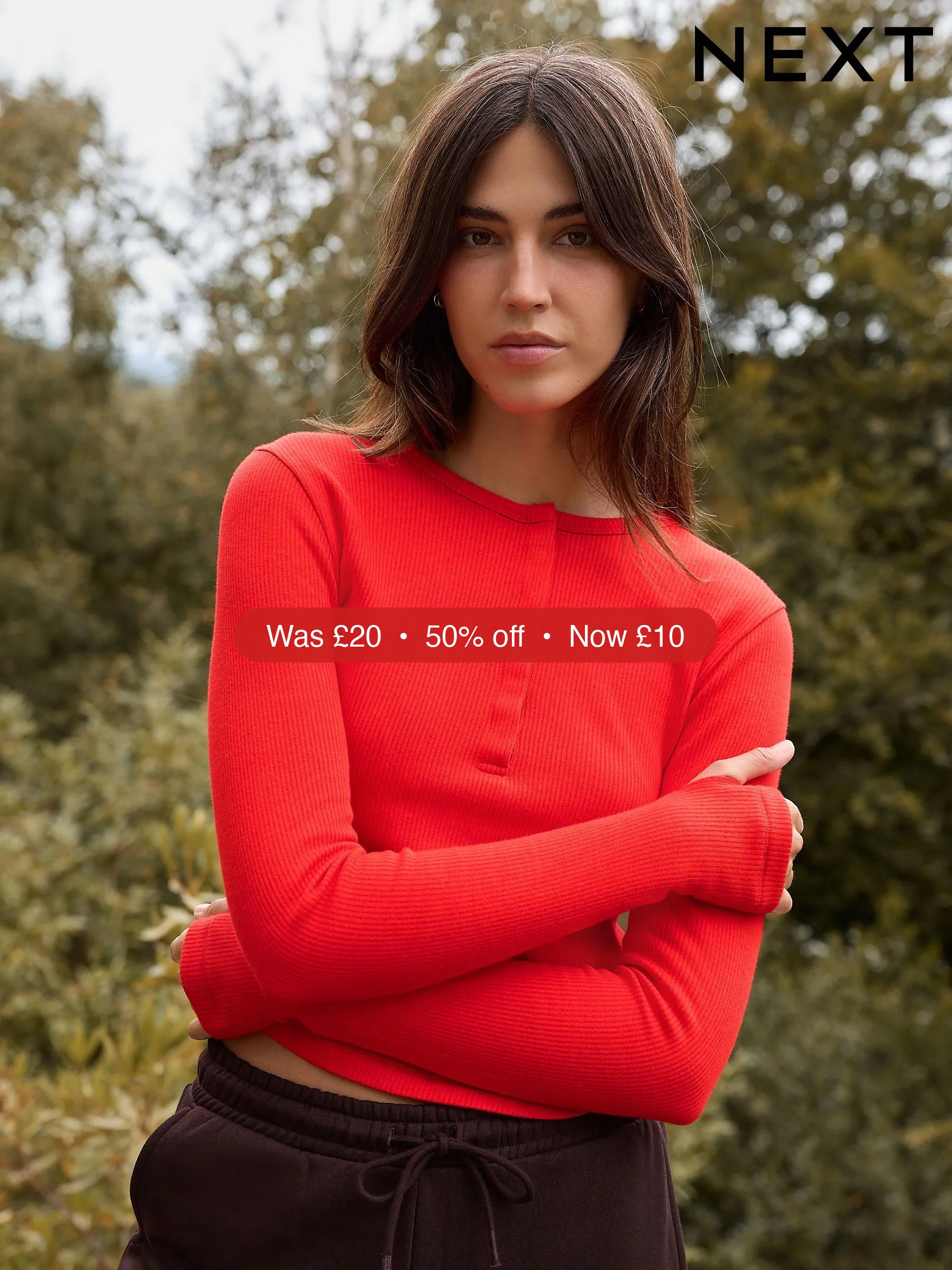 Next Red Thermal Long Sleeve Popper Henley Neck Top - 50% Off
