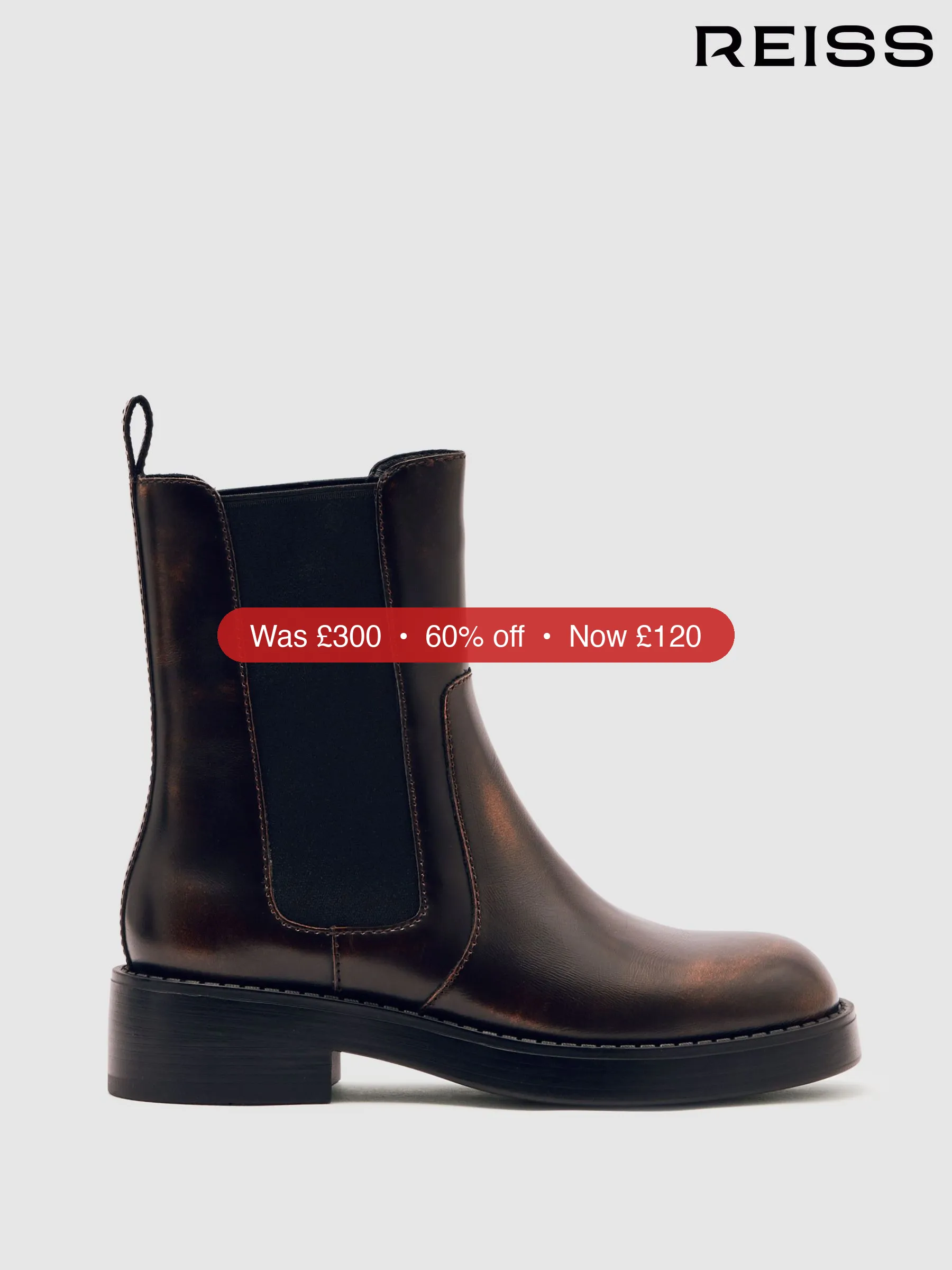Next Reiss Brown Phoebe Leather Chelsea Boots - 60% Off