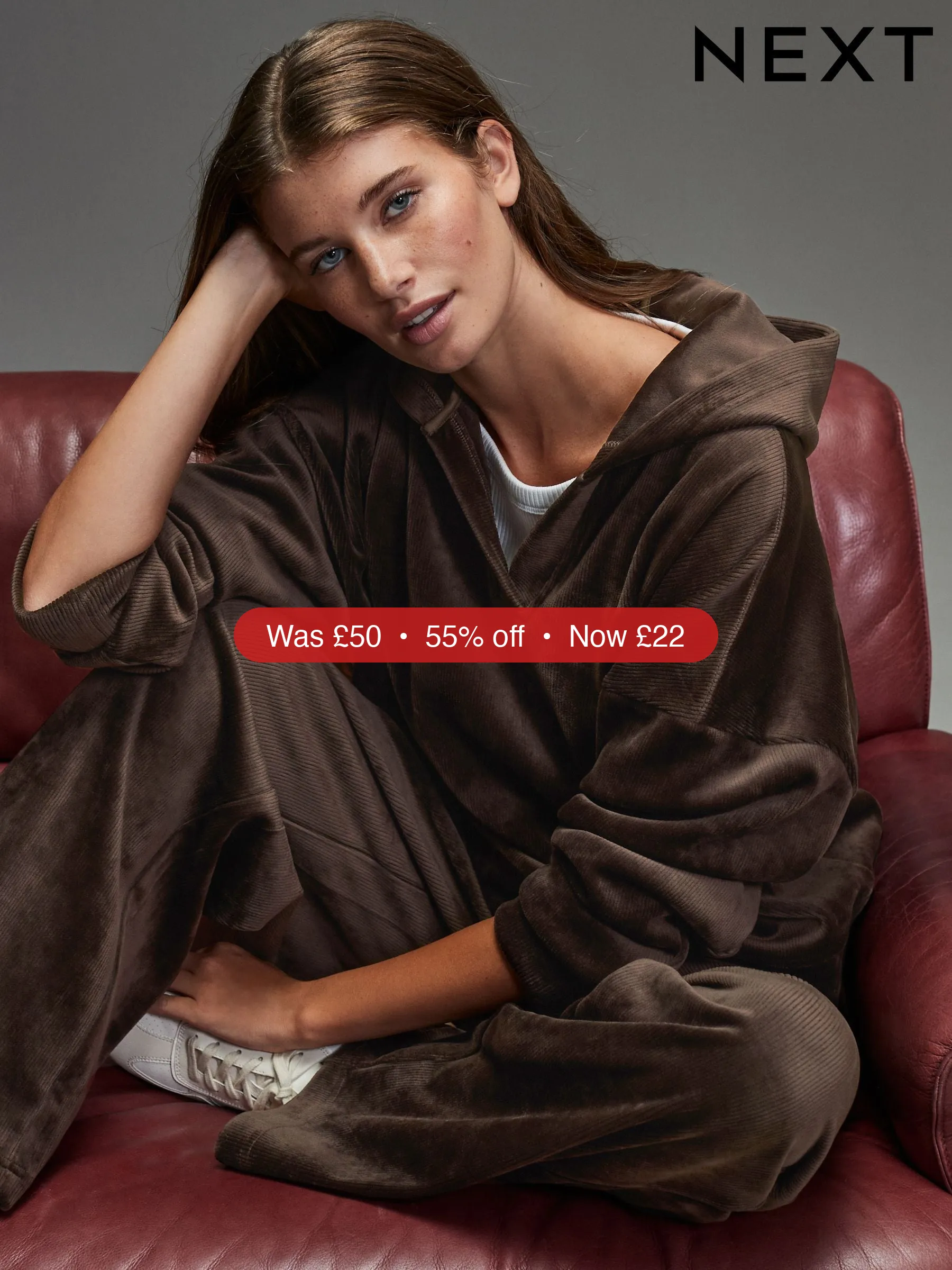 Next Chocolate Brown Soft Feel Cord  Long Sleeve Hoodie - 55% Off