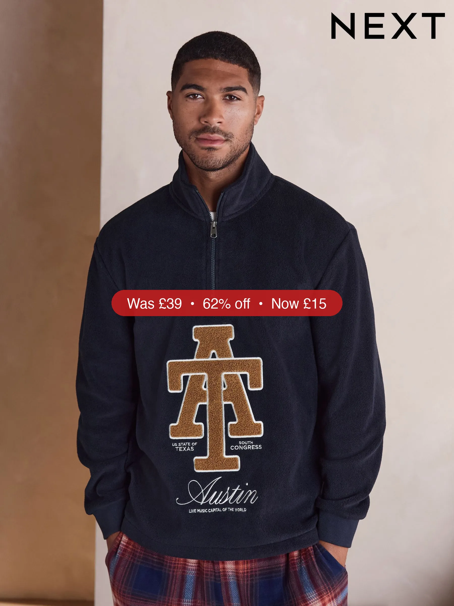 Next Navy Blue Thermal Fleece Half Zip - 62% Off