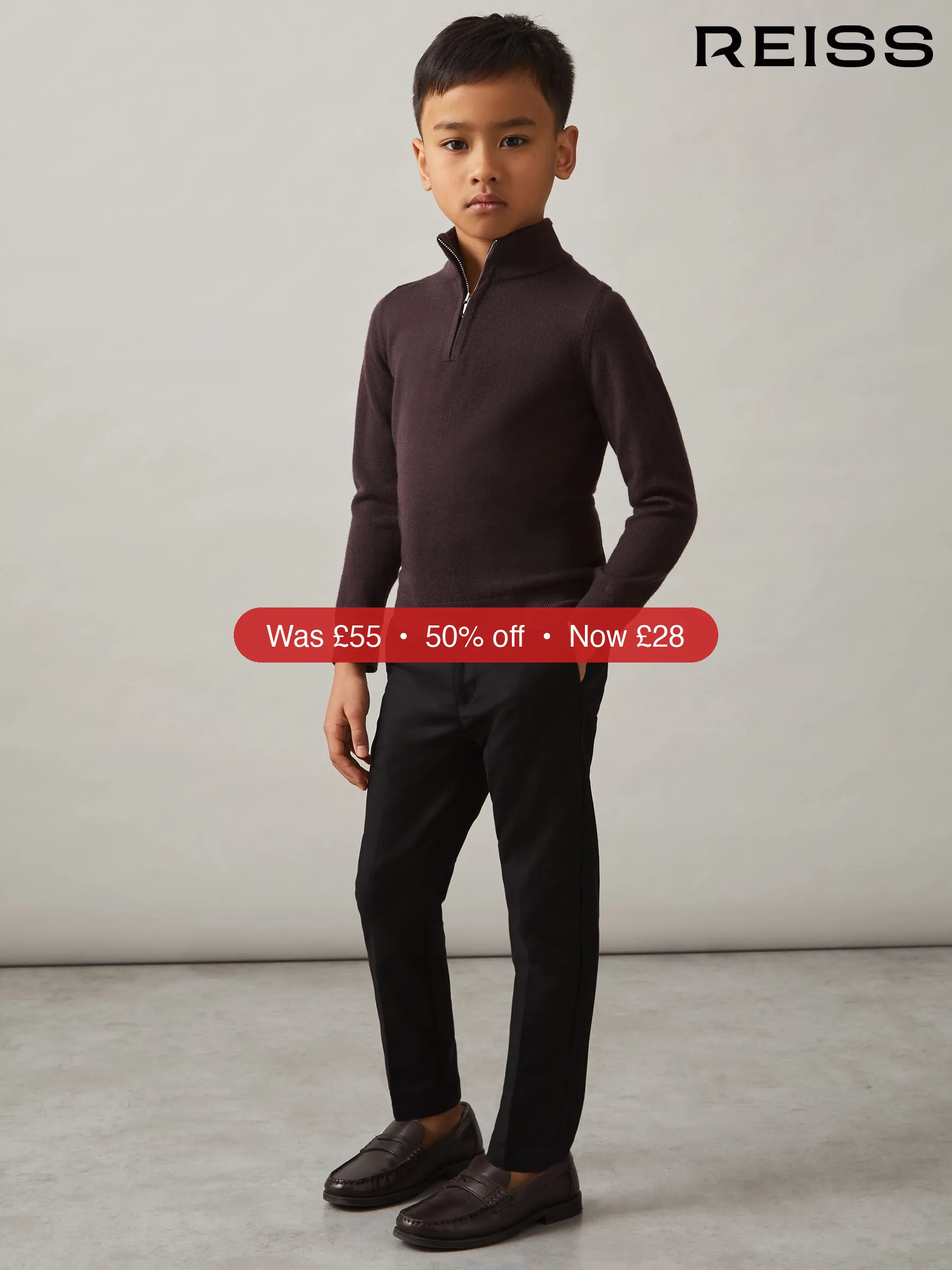 Next Reiss Black Eastbury 9-13 yrs Slim-Fit Cotton-Blend Chinos - 50% Off