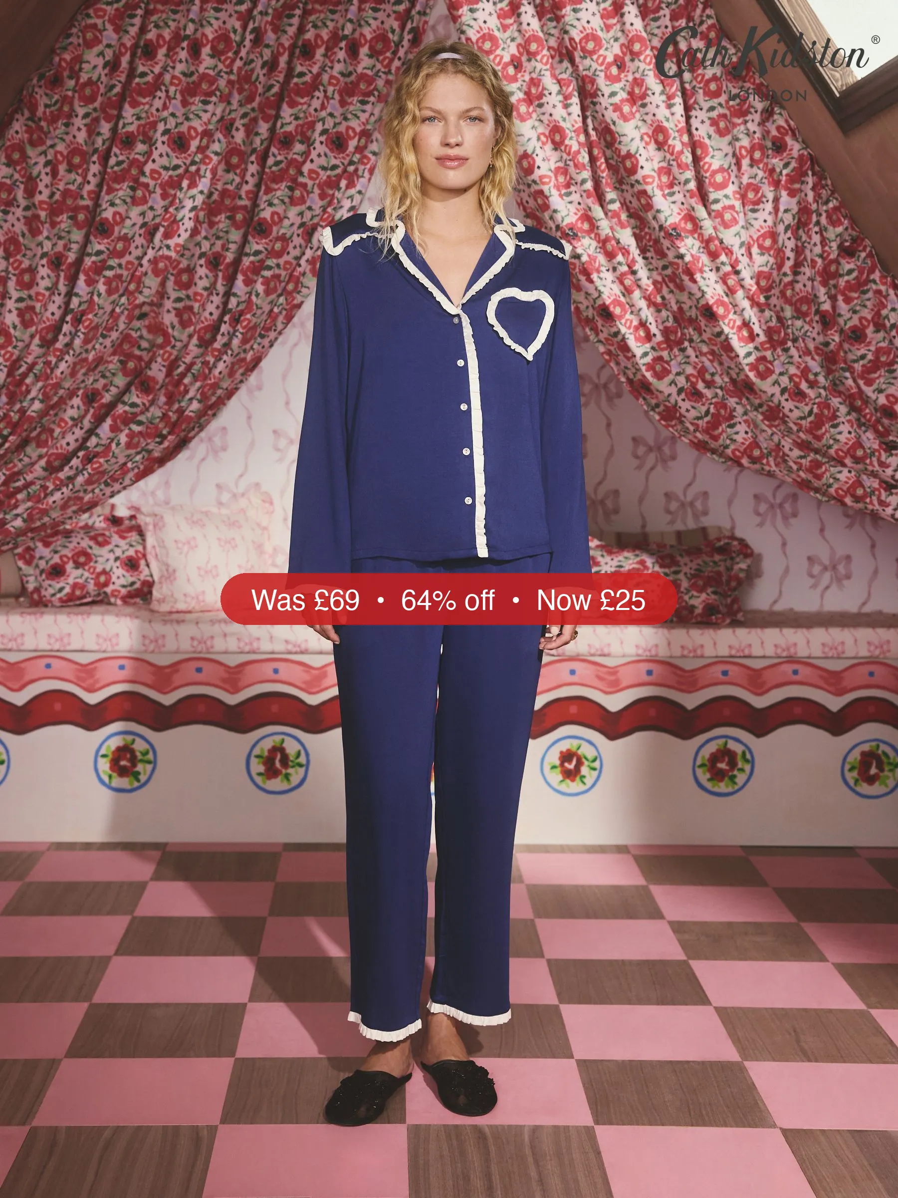 Next Cath Kidston Navy Button Through Frill Heart Pyjamas - 64% Off