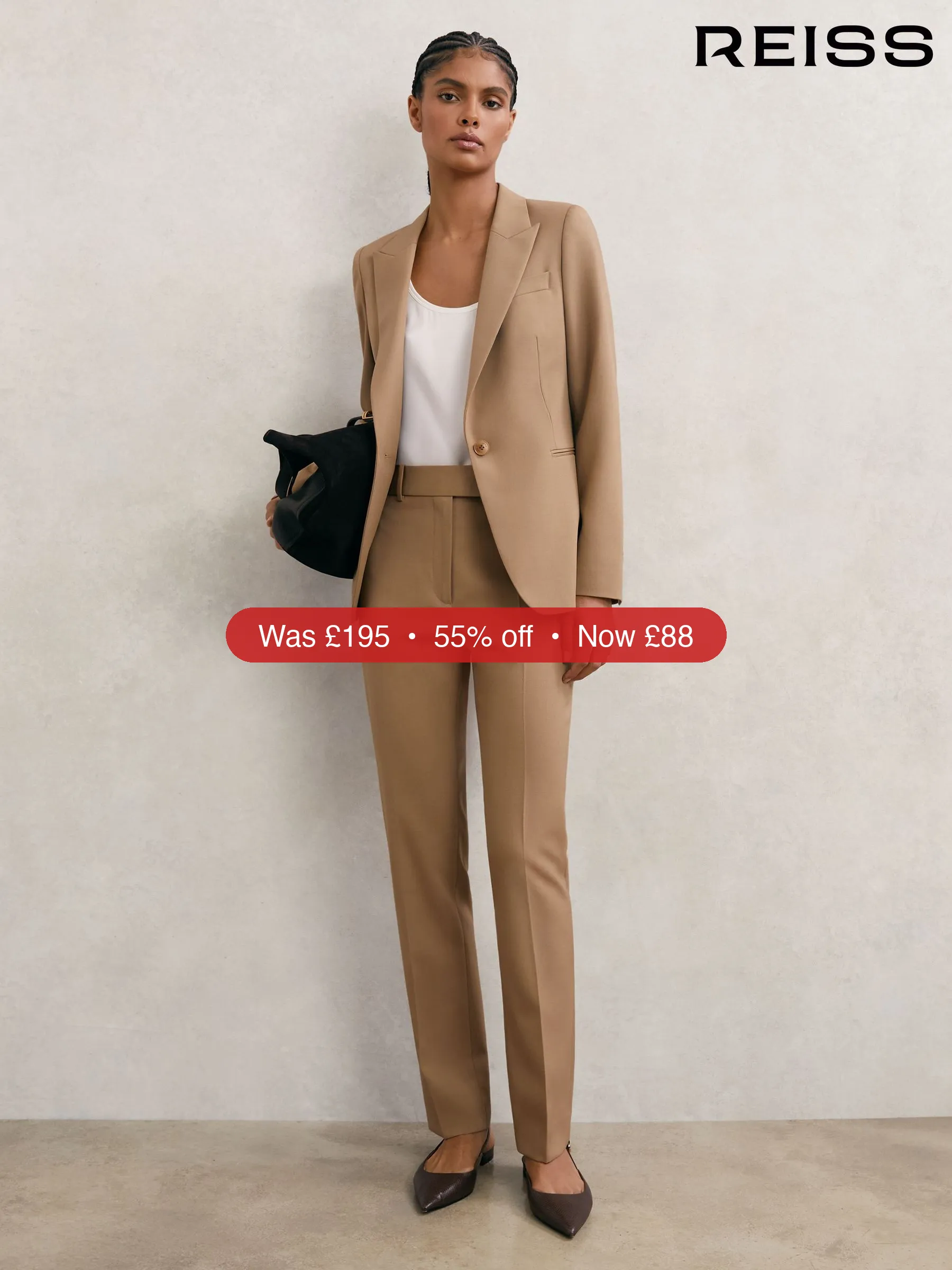Next Reiss Camel Jade Wool-Blend Slim-Leg Suit Trousers - 55% Off