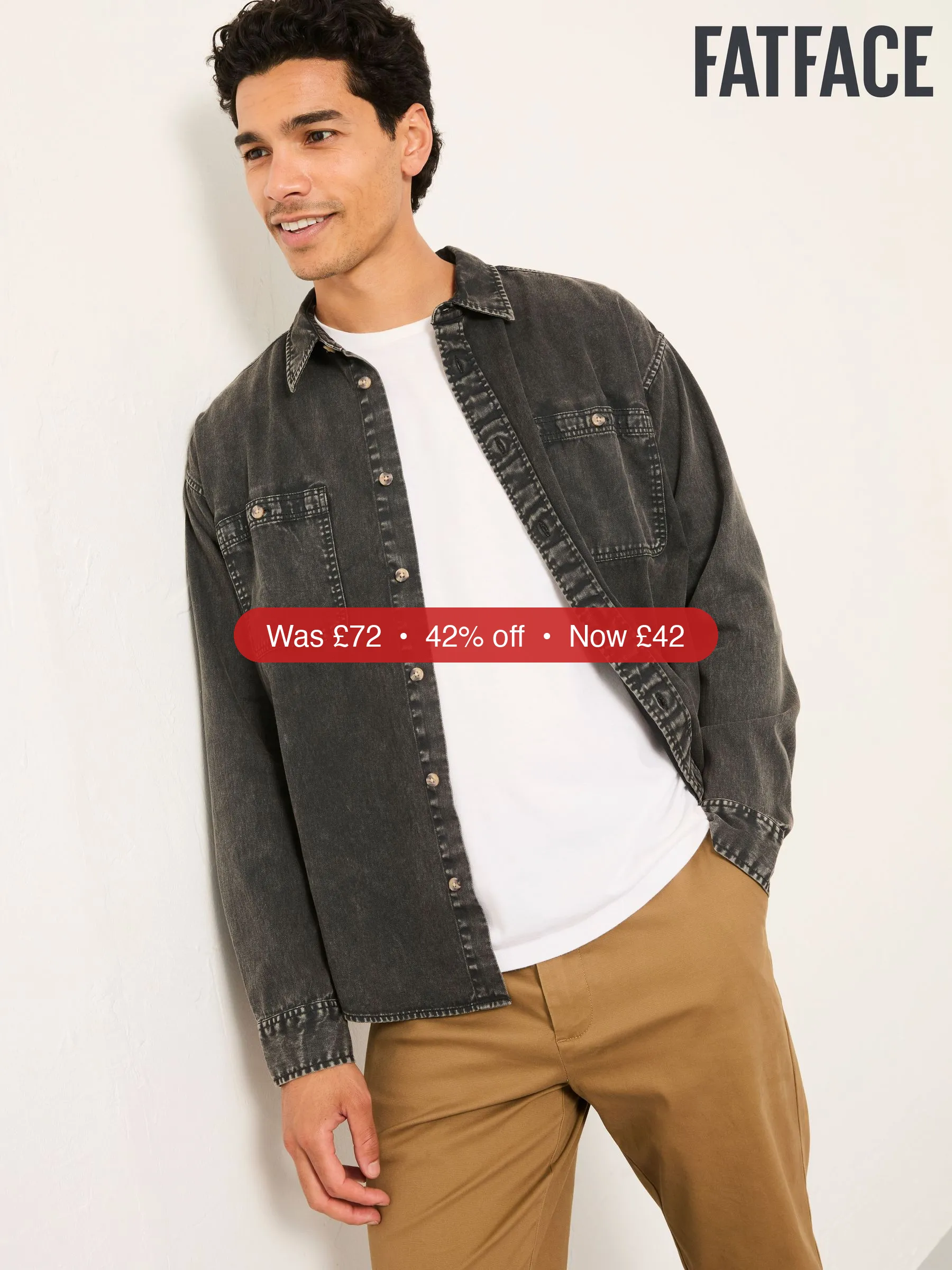 Next FatFace Dark Grey Long Sleeve Relaxed Fit Garment Dye Utility Shirt - 42% Off