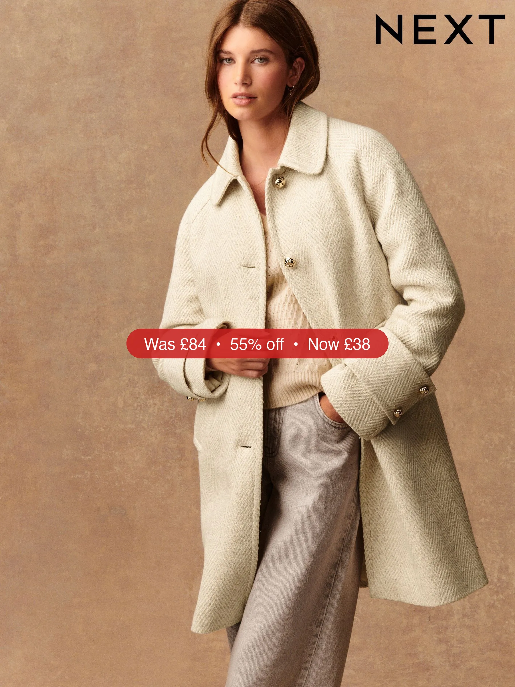 Next Ecru Cream Dolly Coat - 55% Off