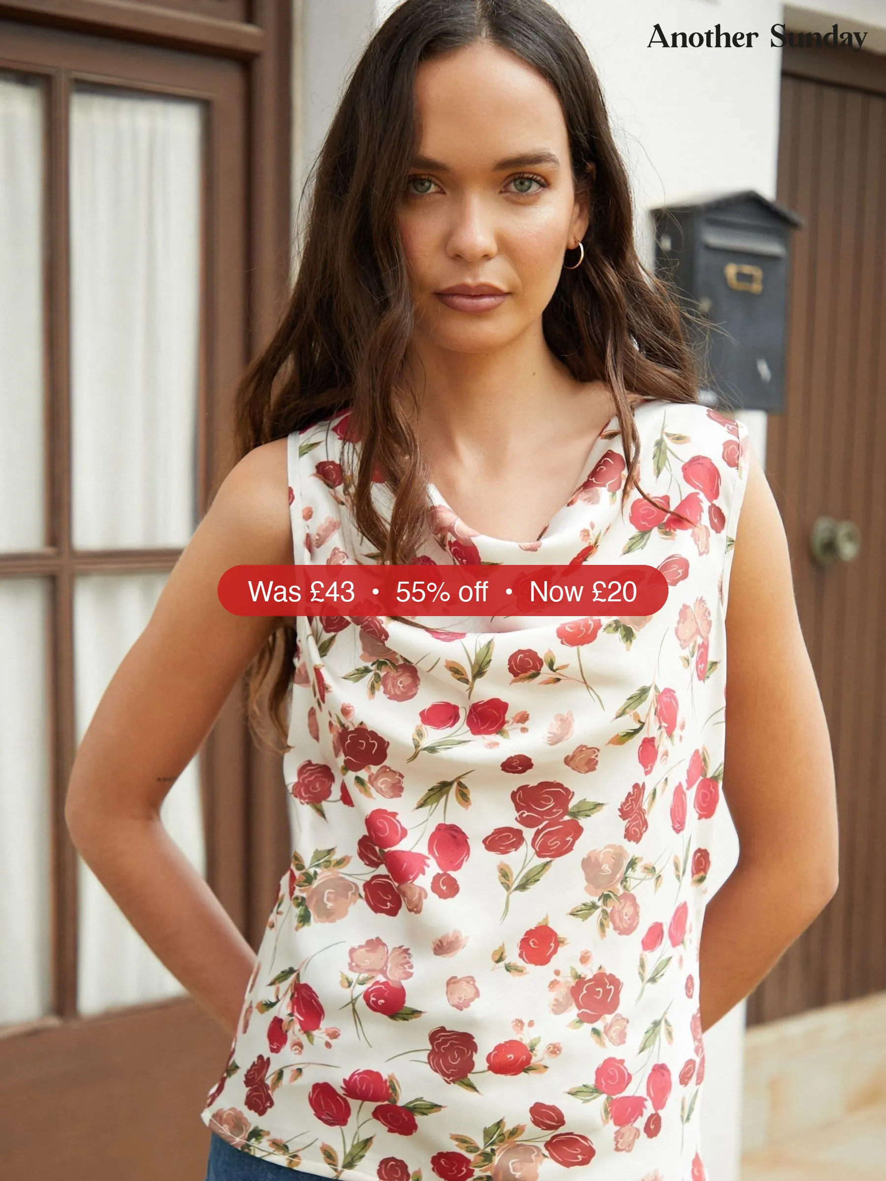 Next Another Sunday Cream/Red Satin Sleeveless Cowl Cami Top - 55% Off