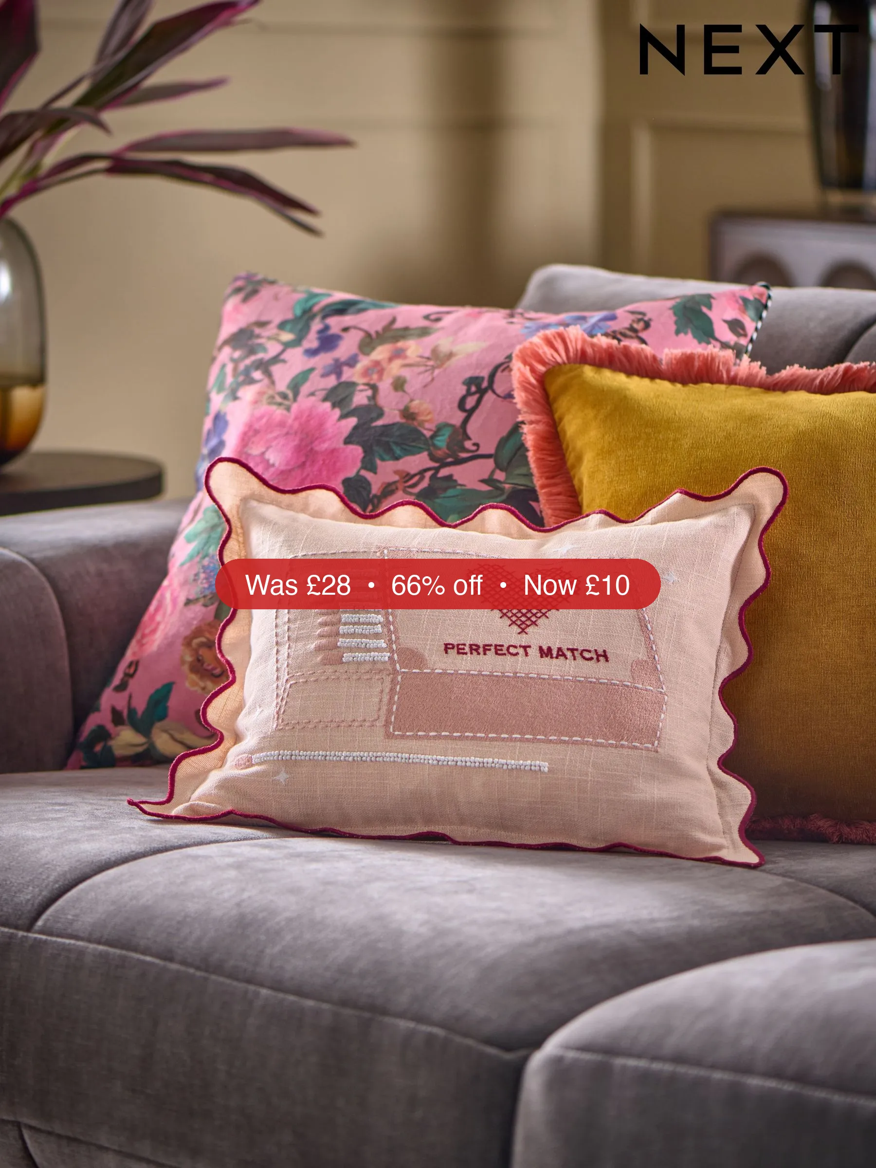 Next Pink 30 X 40cm Valentines Embroidered Perfect Match Cushion - 66% Off