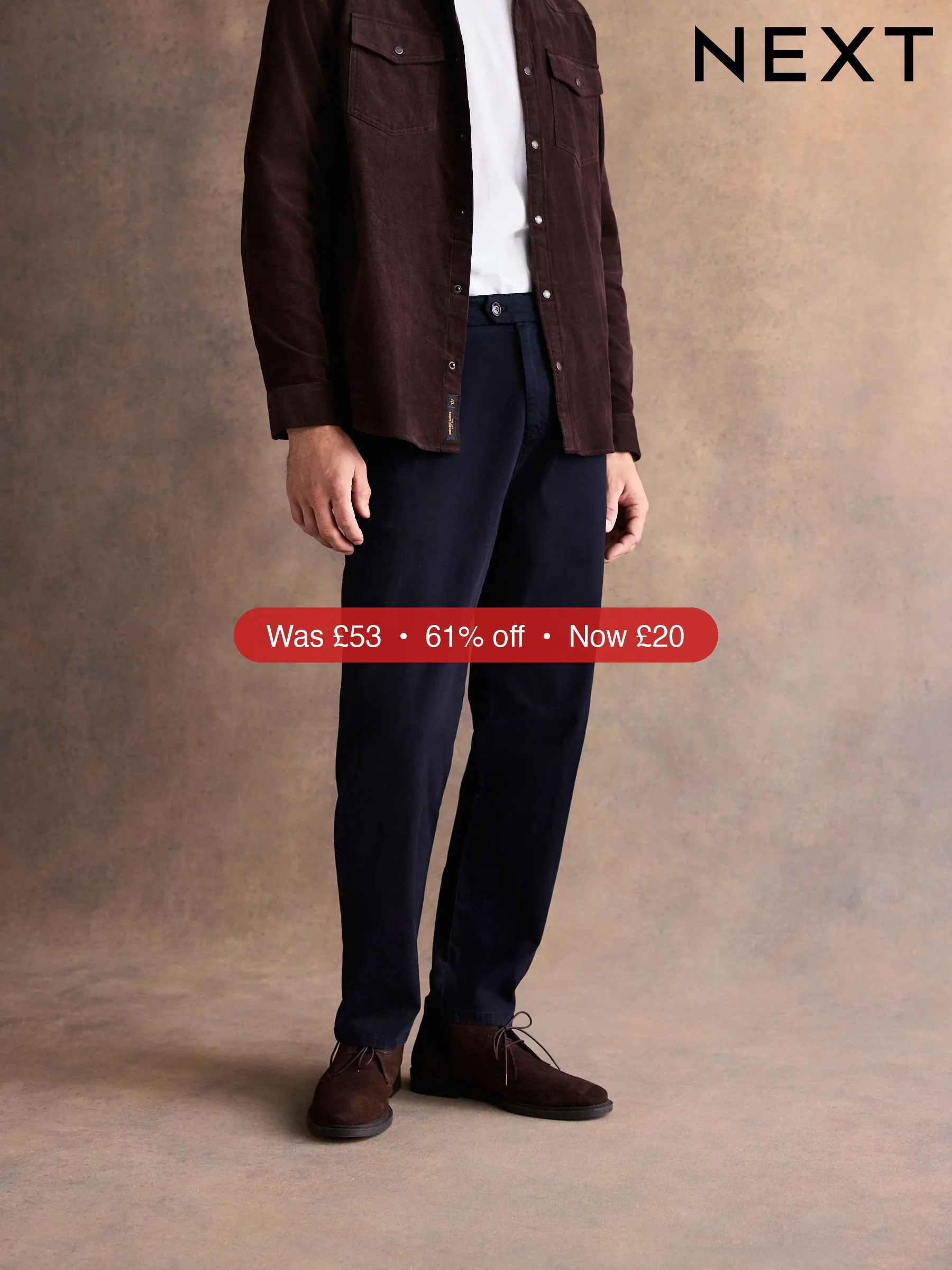 Next Navy Regular Tapered Fit Soft Touch Brushed Trousers - 61% Off