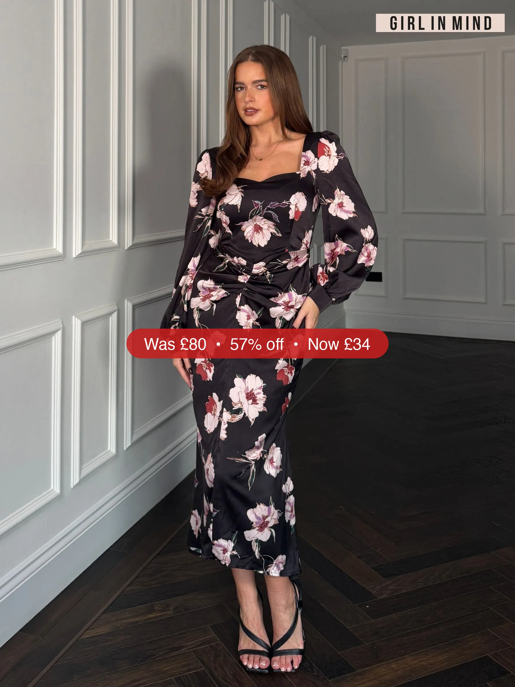 Next Girl In Mind Black Mina Sweetheart Neckline Ruched Detail Midi Dress - 57% Off