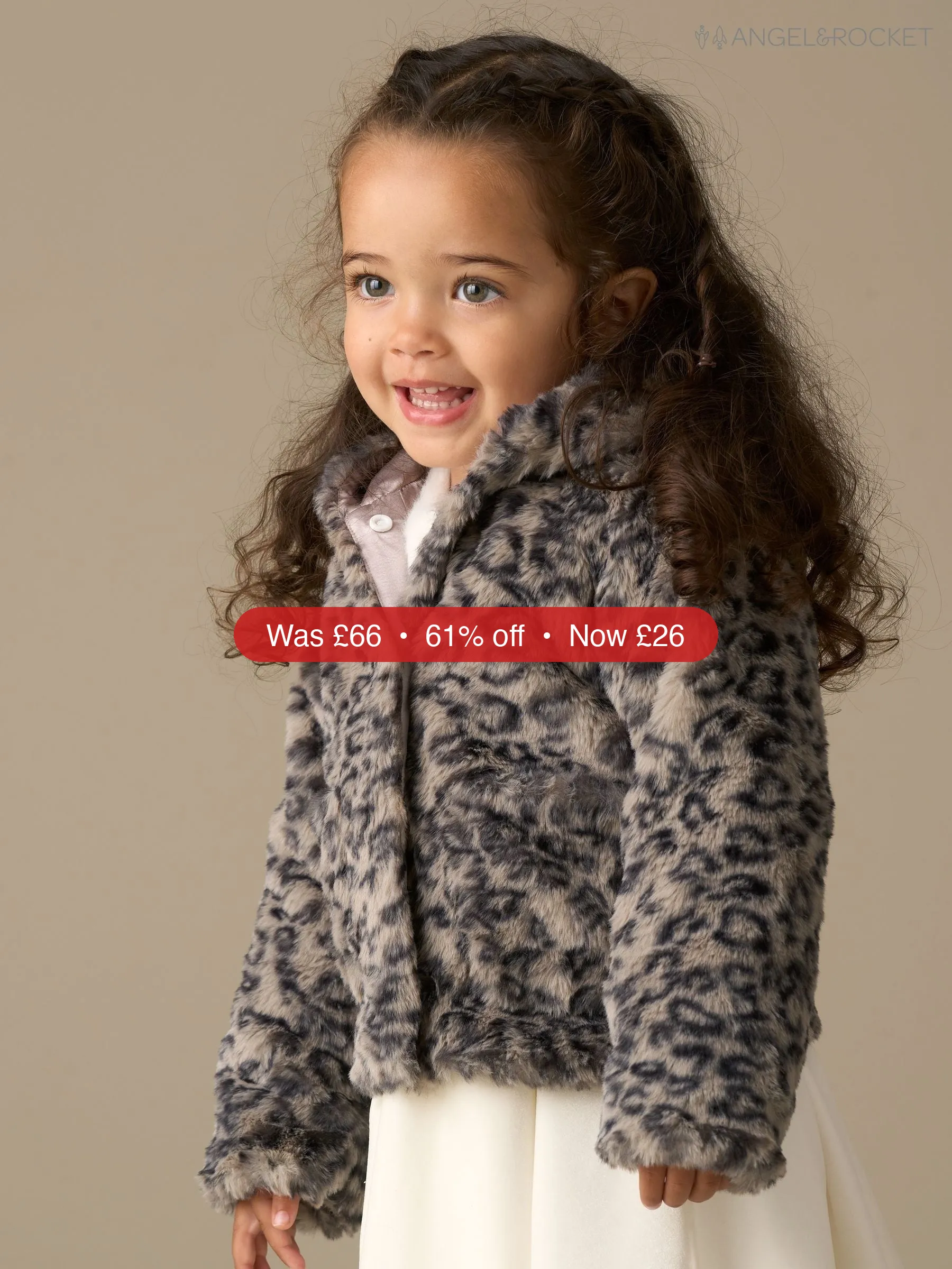 Next Angel & Rocket Natural Lyla Leopard Hooded Fur Jacket - 61% Off