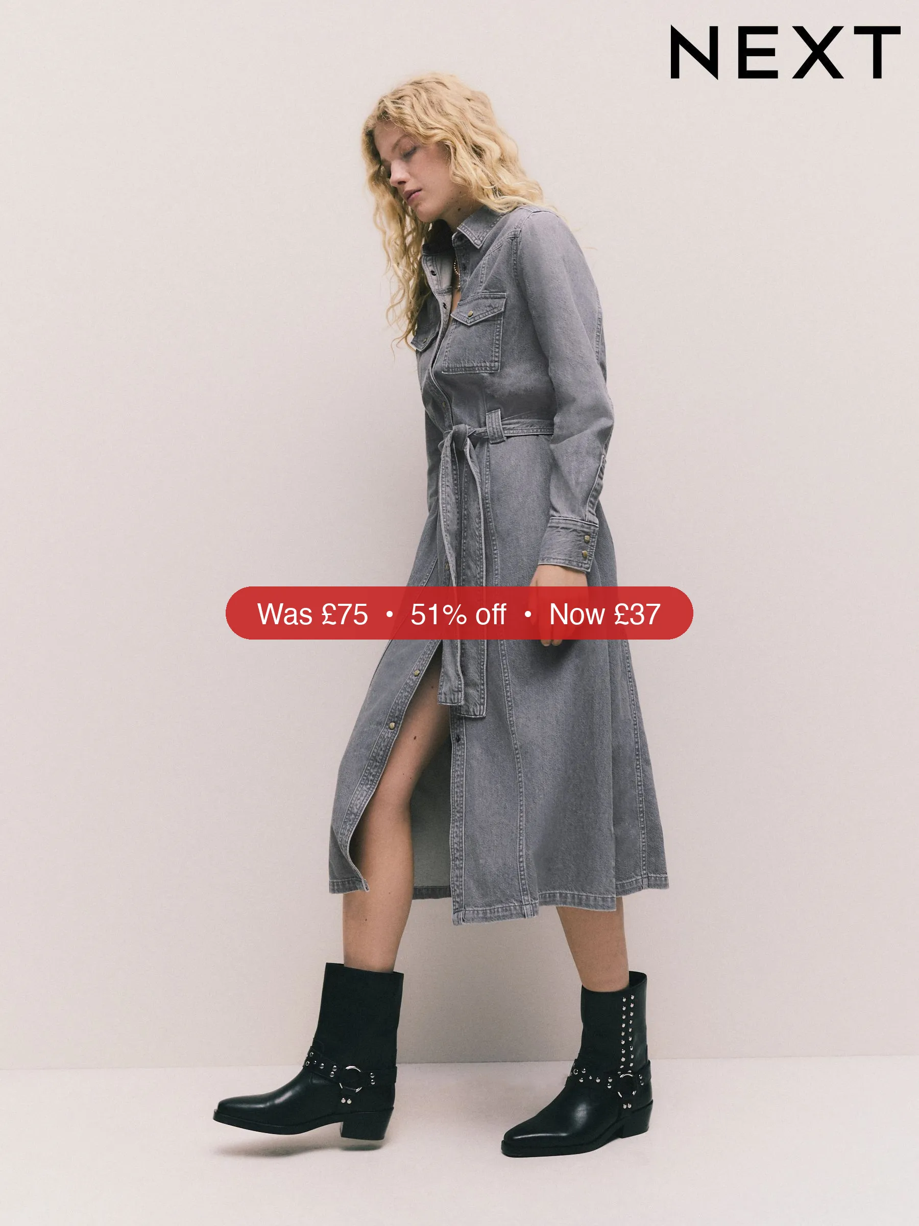 Next Grey Denim Midi Shirt Dress - 51% Off