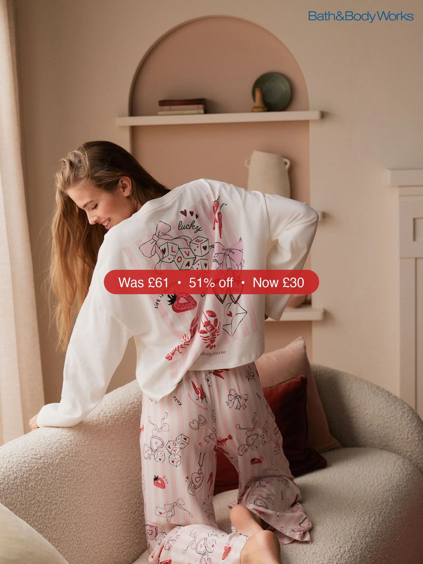 Next Bath & Body Works Pink/Red Be Mine Long Sleeve Pyjamas Set - 51% Off