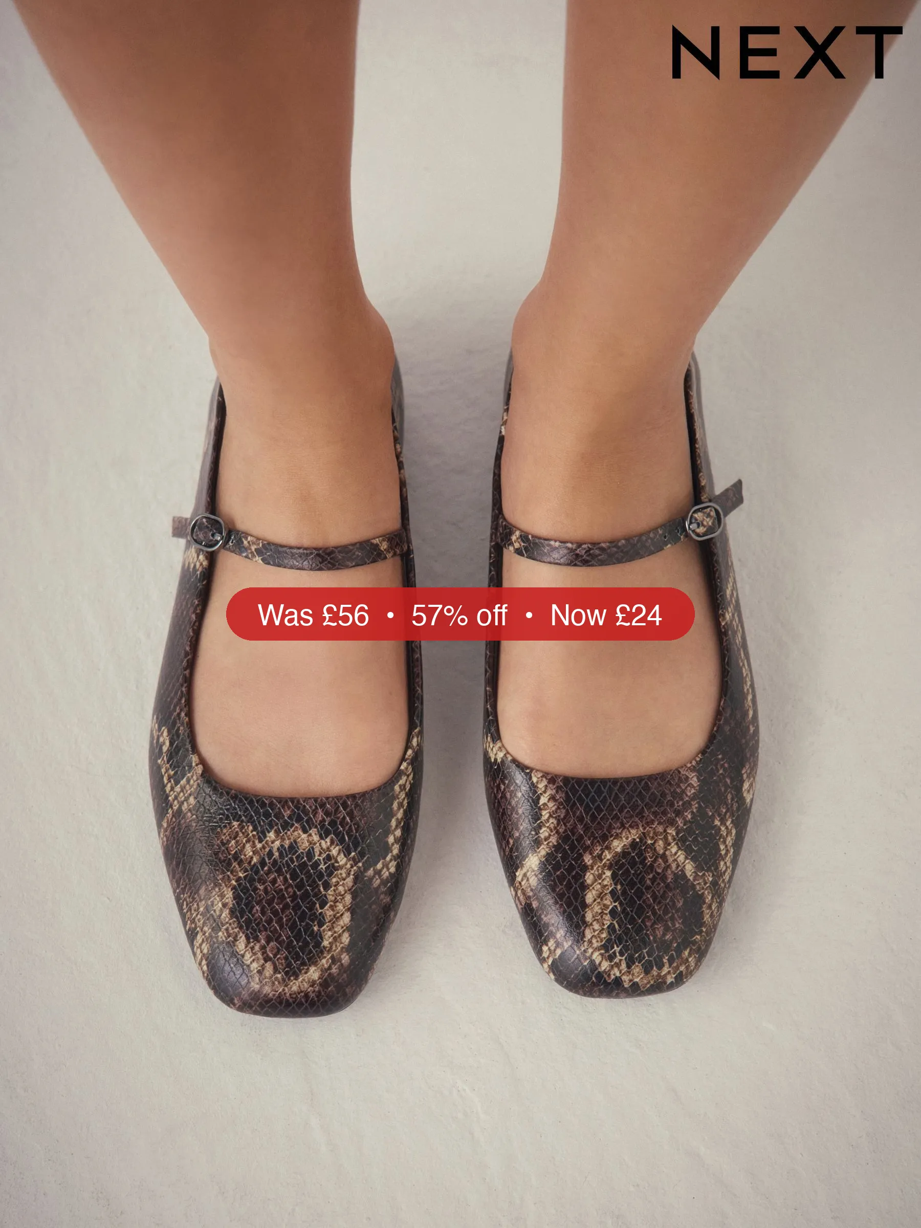 Next Chocolate Brown Snake Forever Comfort® Leather Square Toe Mary Jane Shoes - 57% Off