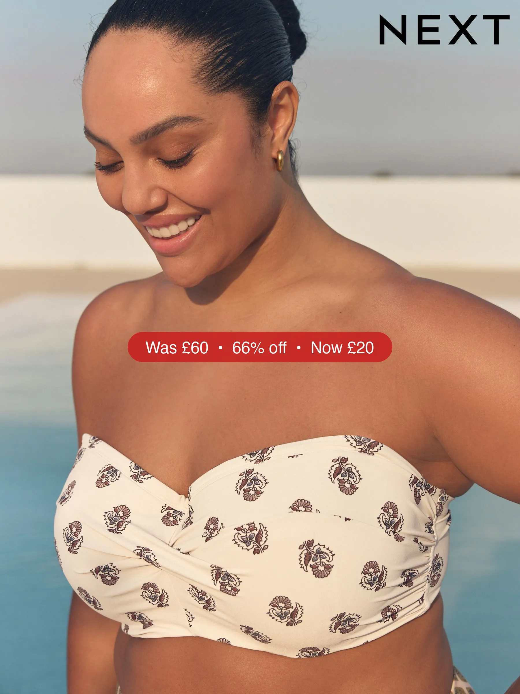 Next Cream Woodblock F-K Twist Bandeau Wired Bikini Top - 66% Off