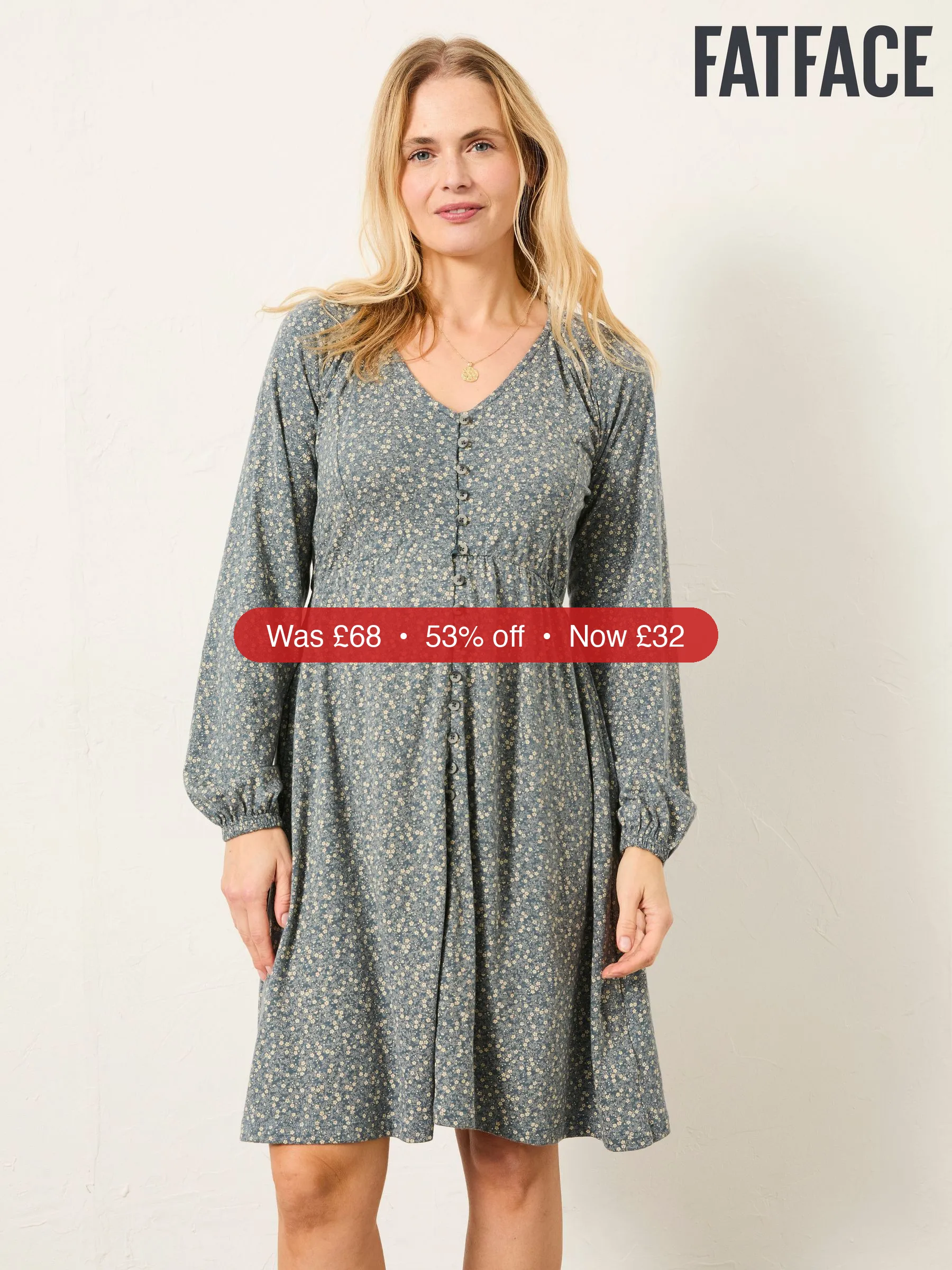 Next FatFace Em Blue Ditsy Jersey Dress - 53% Off