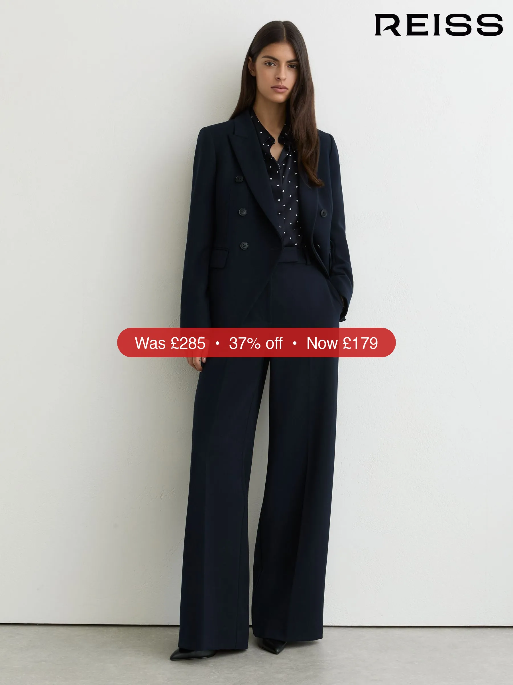 Next Reiss Navy Gabi Double-Breasted Suit Blazer - 37% Off
