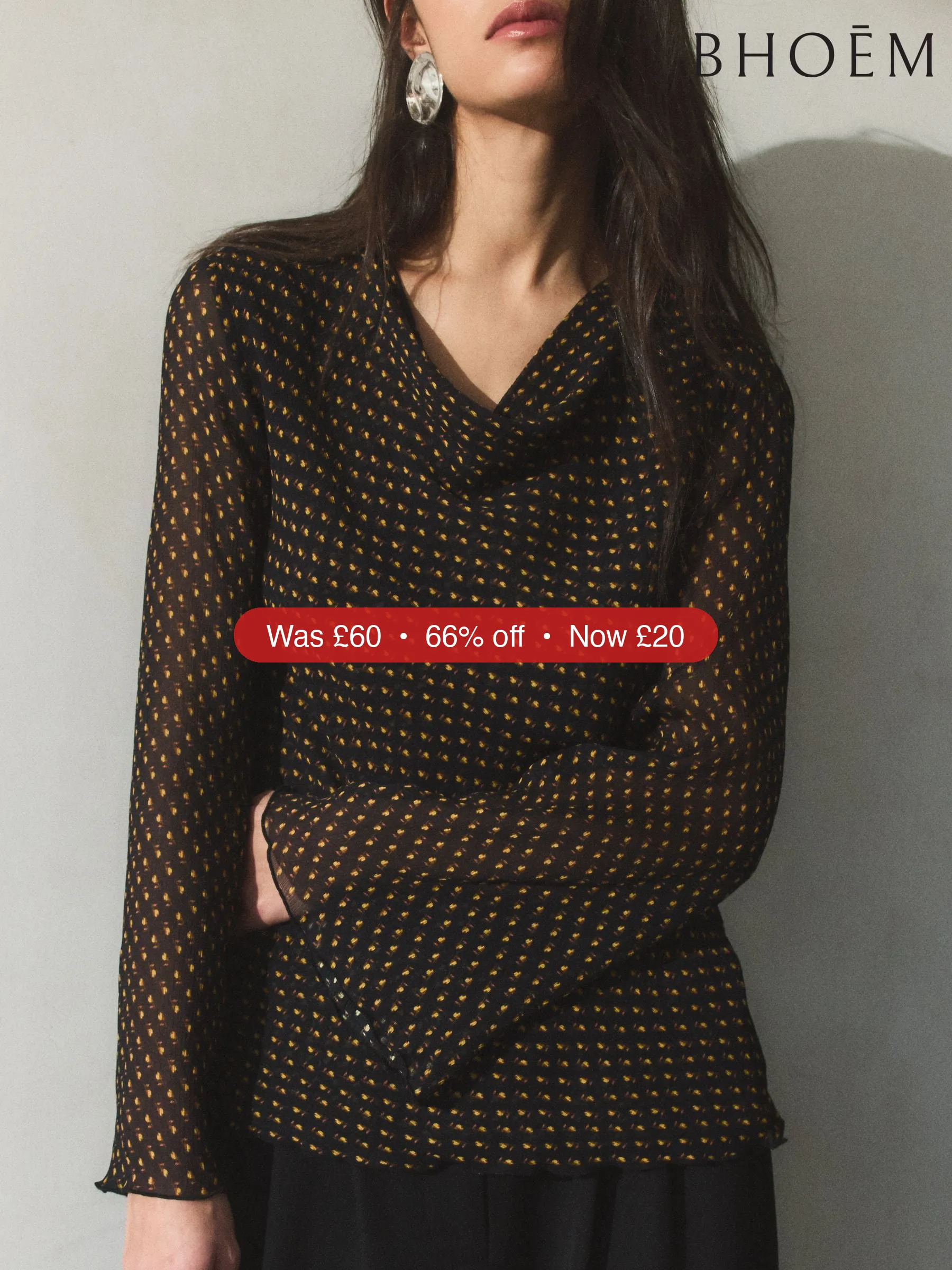 Next BHOEM Black Shawl Collar Micro Print Flowy Blouse - 66% Off