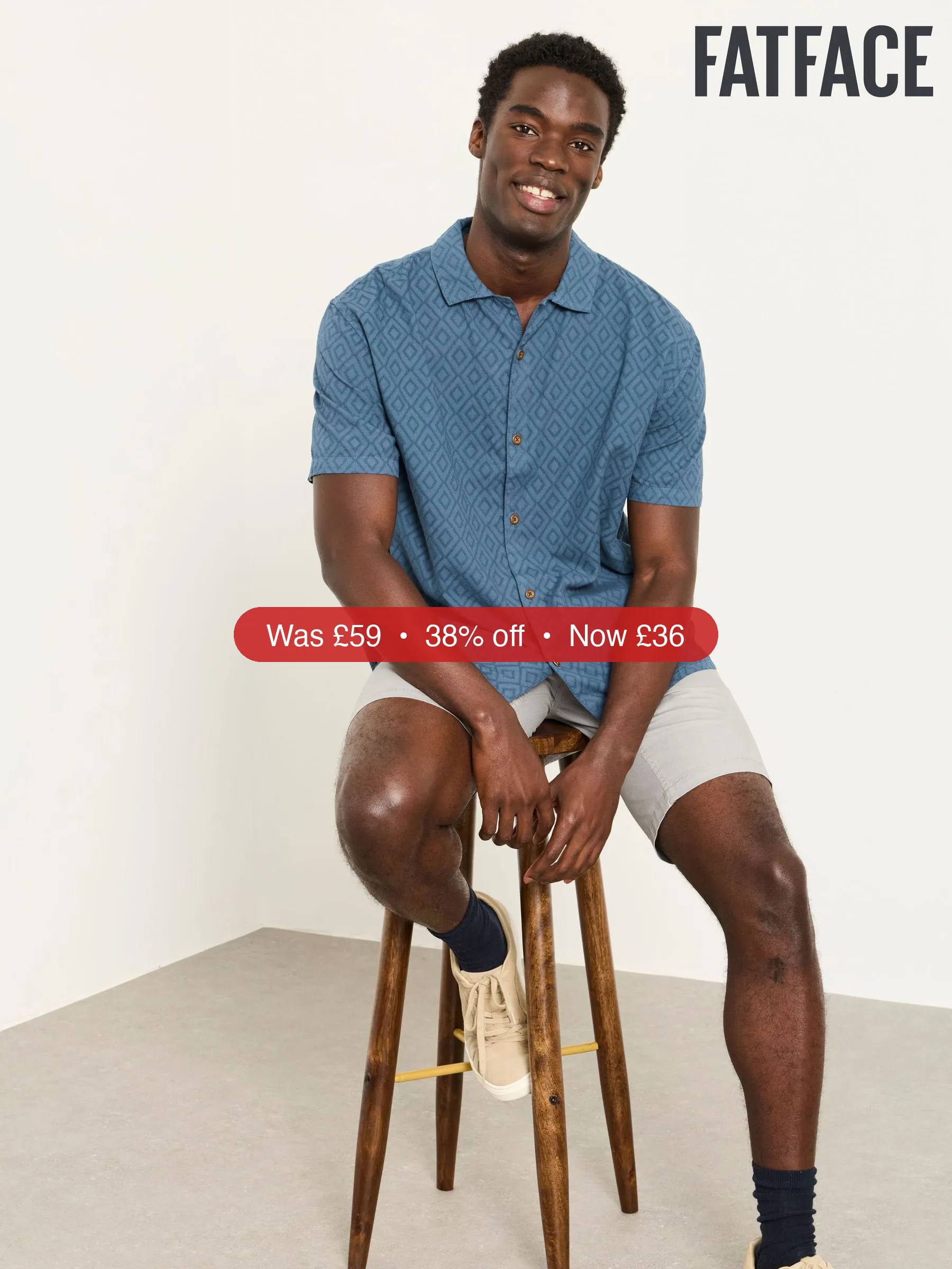 Next FatFace Dark Teal Blue Short Sleeve Relaxed Fit Garment Dye Geo Textured Shirt - 38% Off