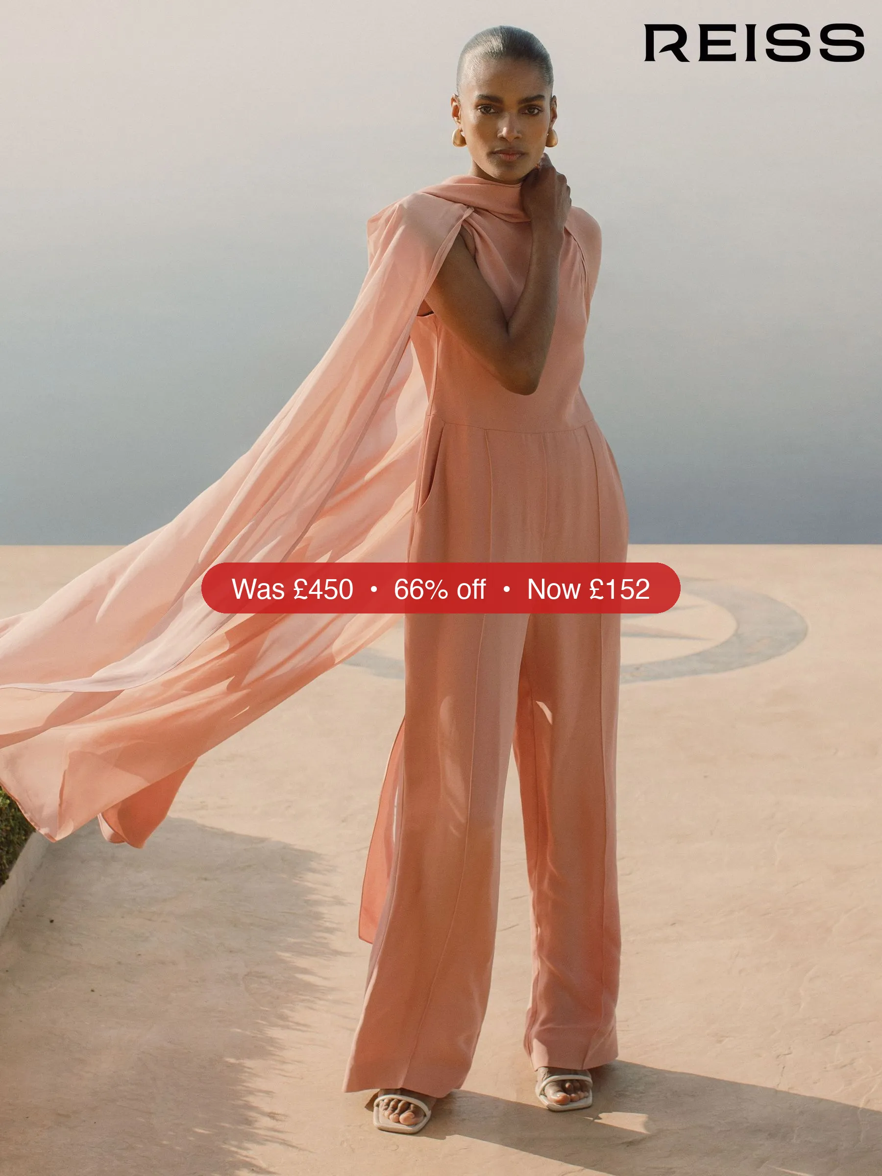 Next Reiss Pink Farley Wide-Leg Cape Jumpsuit - 66% Off