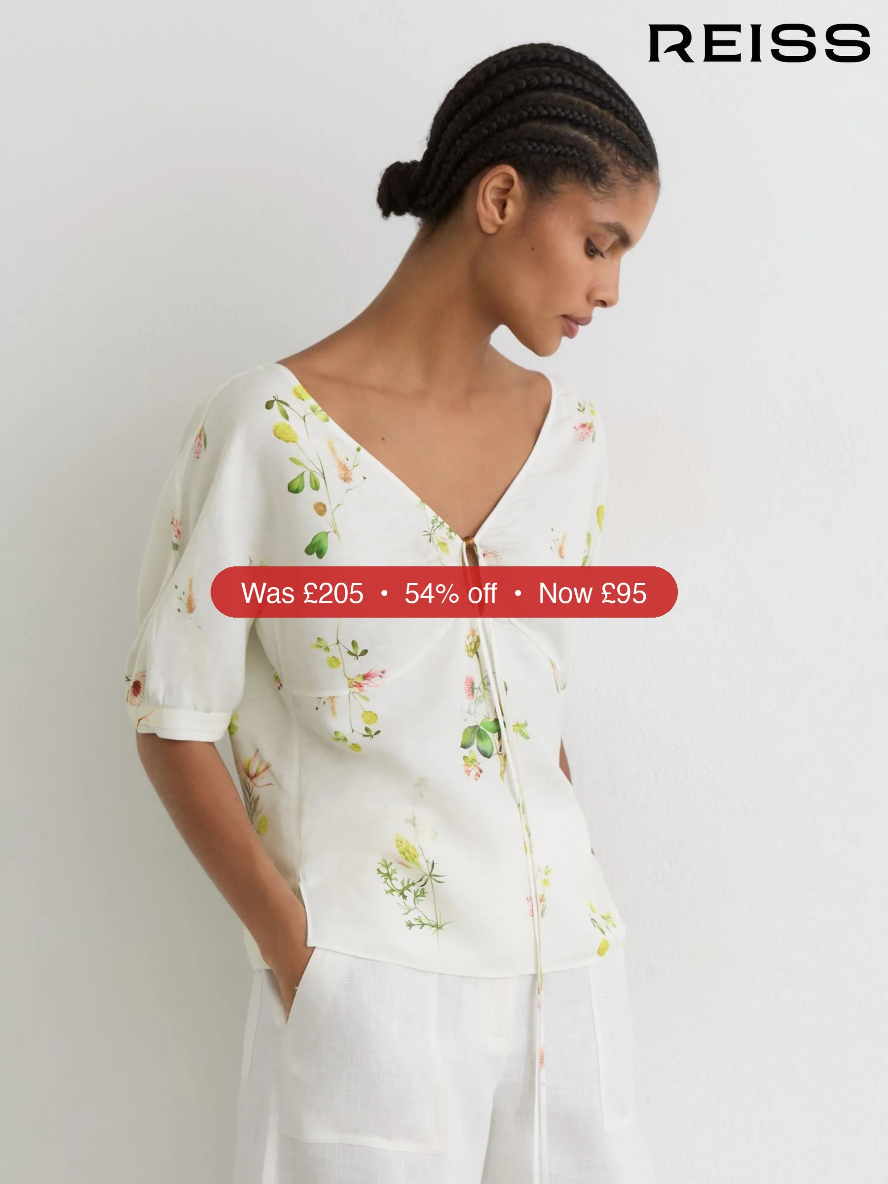 Next Reiss Ivory Quinny Linen-Blend Floral-Print Top - 54% Off