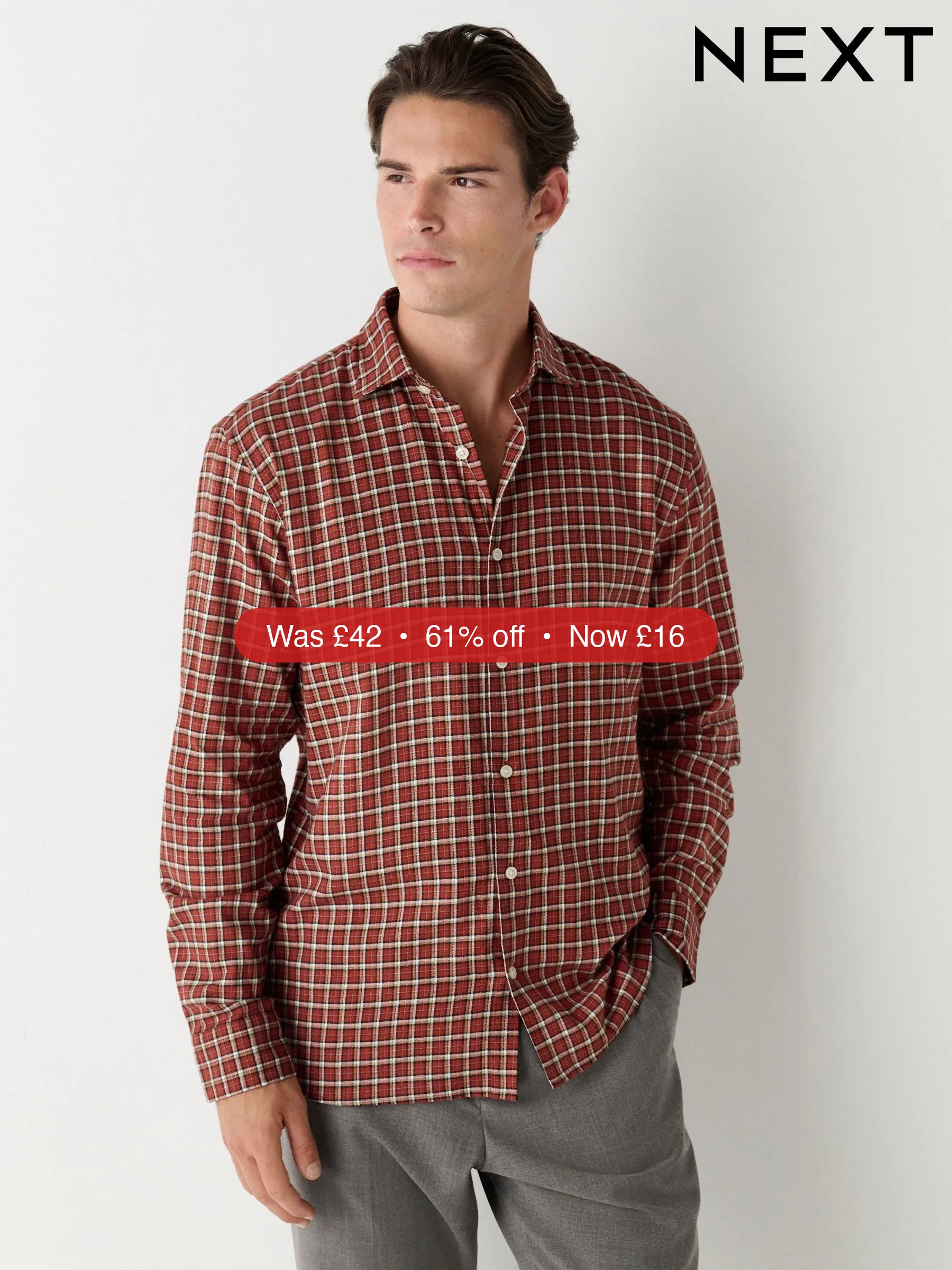 Next Rust Orange Grid Check Brushed Flannel Shirt - 61% Off