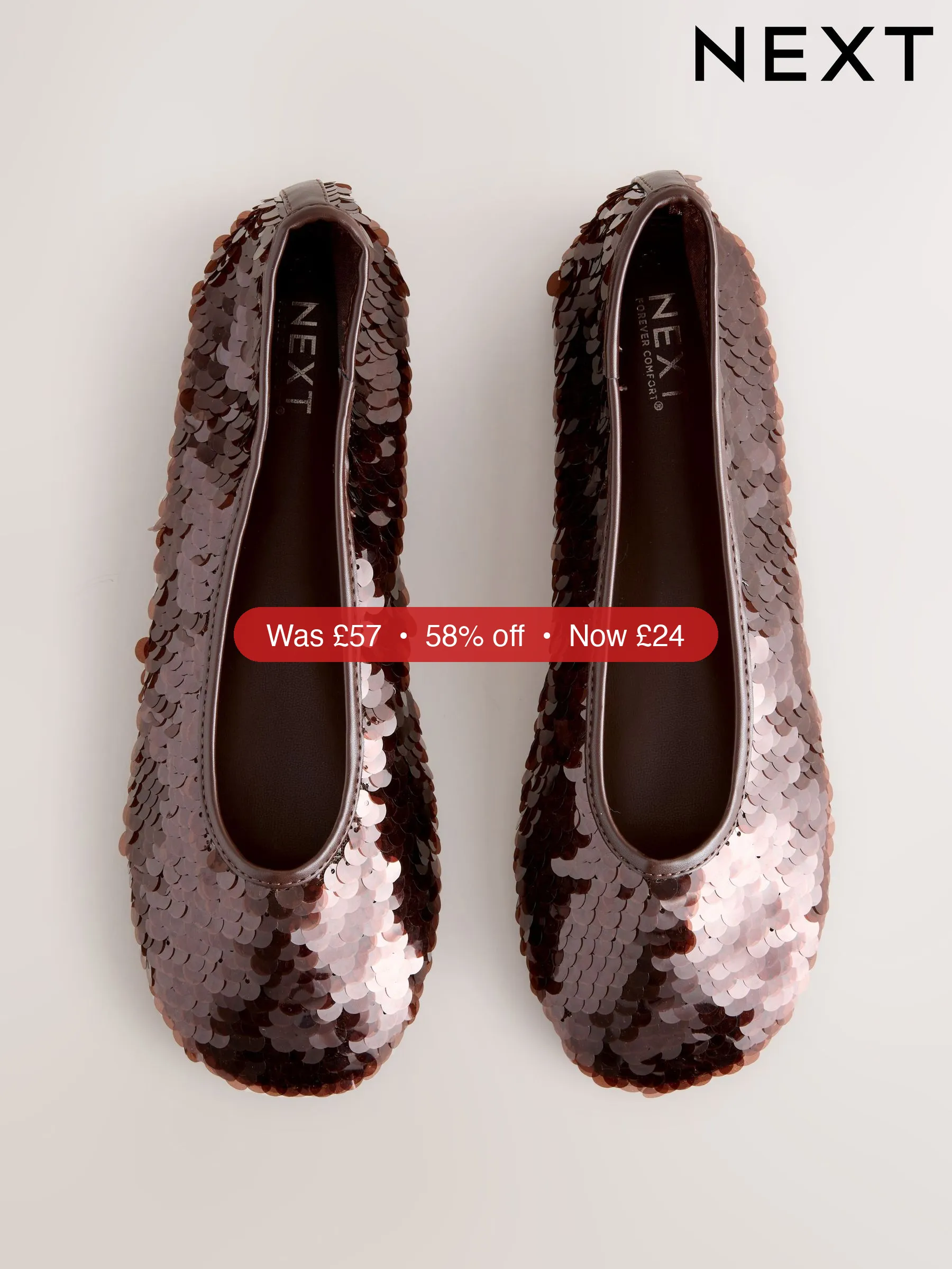 Next Chocolate Brown Sequin Forever Comfort® Round Toe Sequin Ballerina Flats - 58% Off