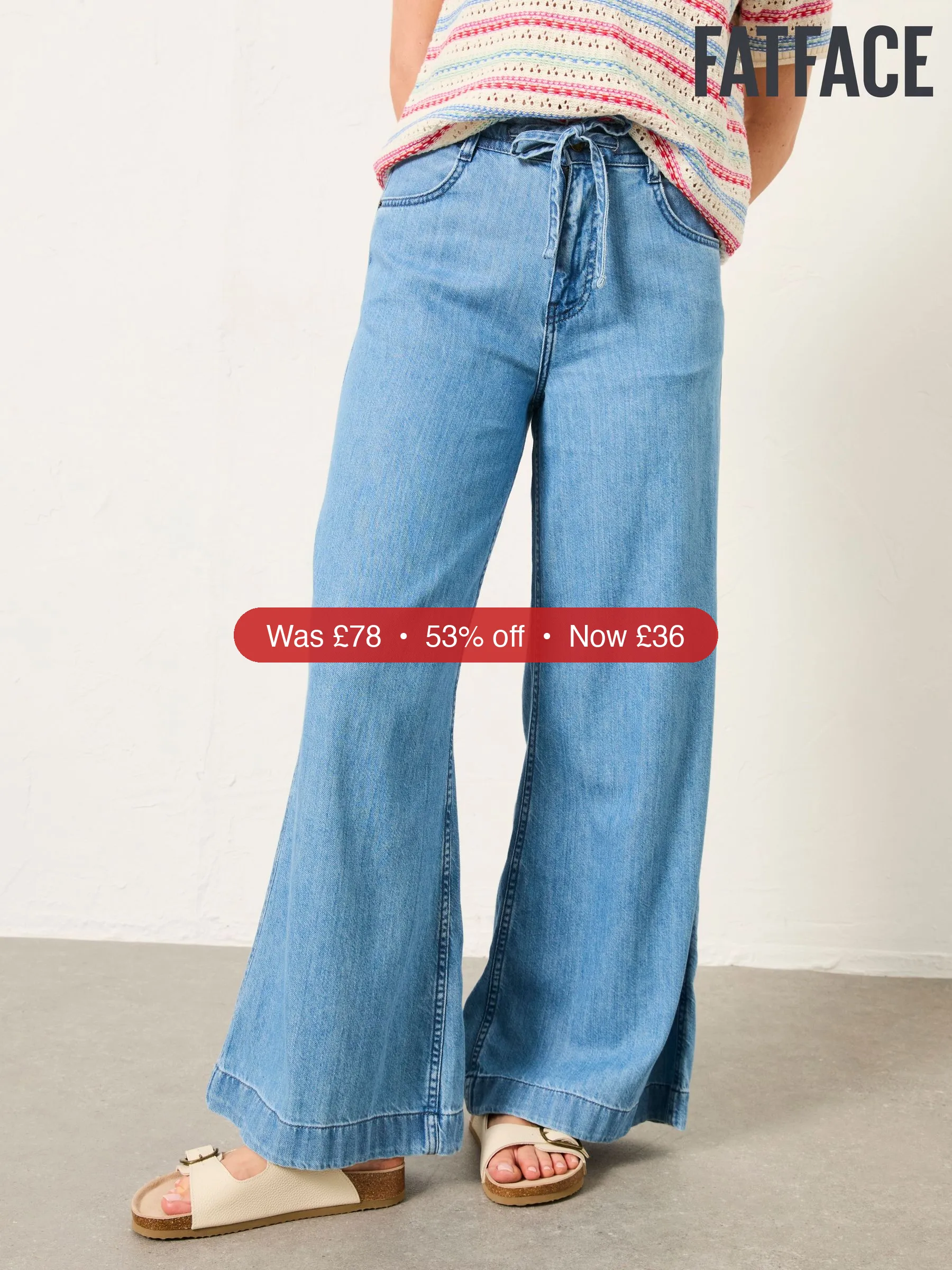 Next FatFace Amberley Blue Denim Wide Leg Jeans - 53% Off