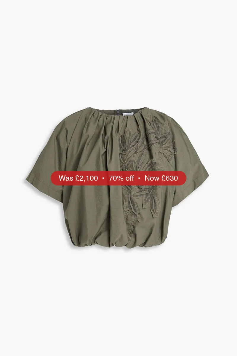 BRUNELLO CUCINELLI Cropped embroidered cotton-blend top - 70% Off